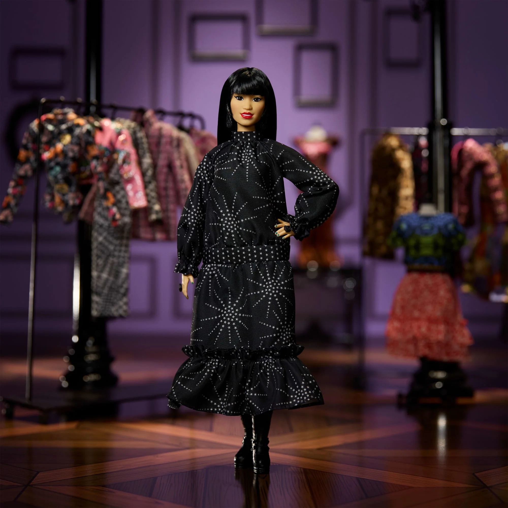 Barbie Inspiring Women Doll, Anna Sui Collectible in Black Dress With Sunglasses & Perfume Accessories - Image 2