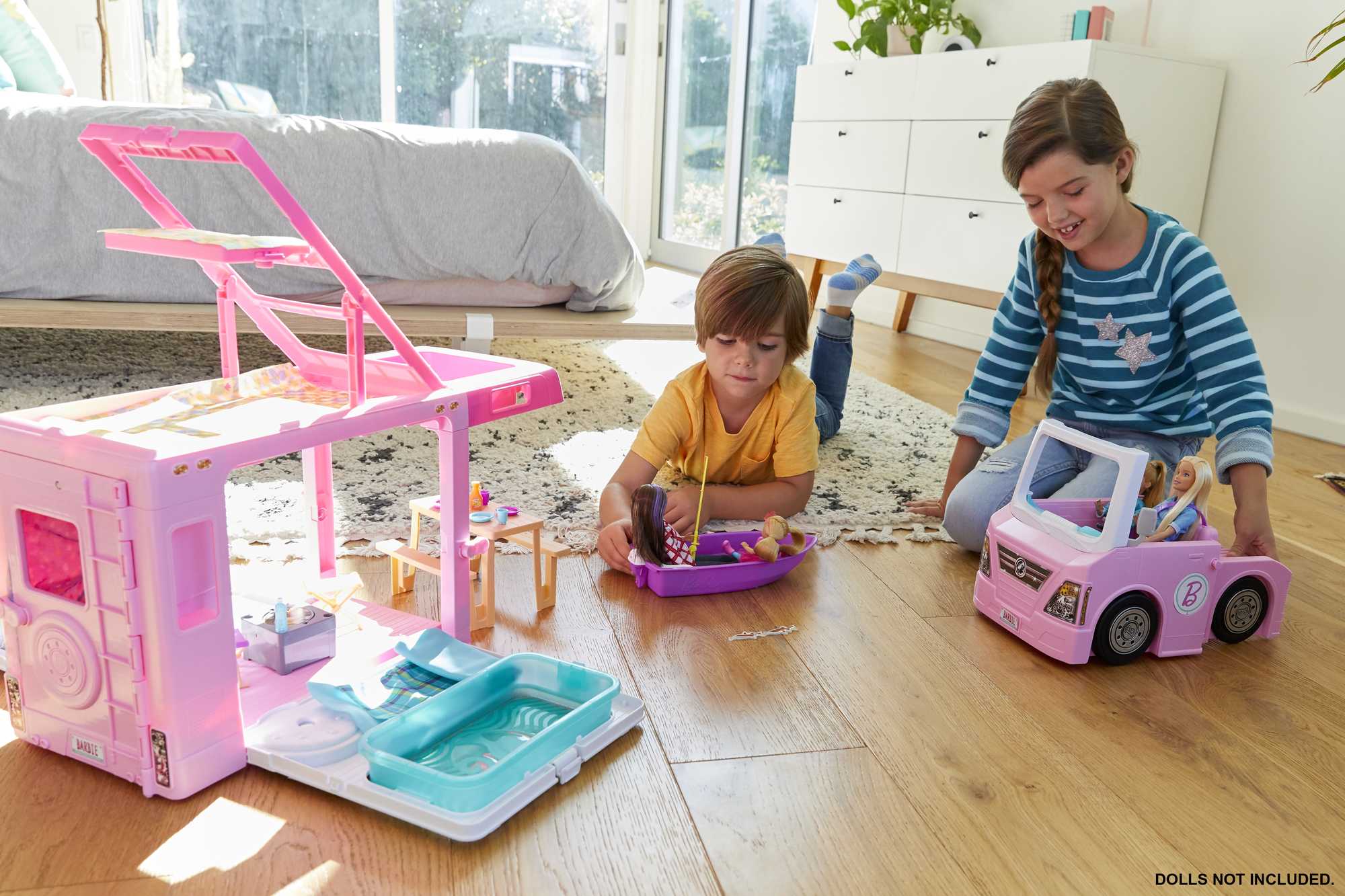 Barbie Camper, Doll Playset With 50 Accessories, Truck, Boat And House, 3-In-1 Dream Camper - Image 2