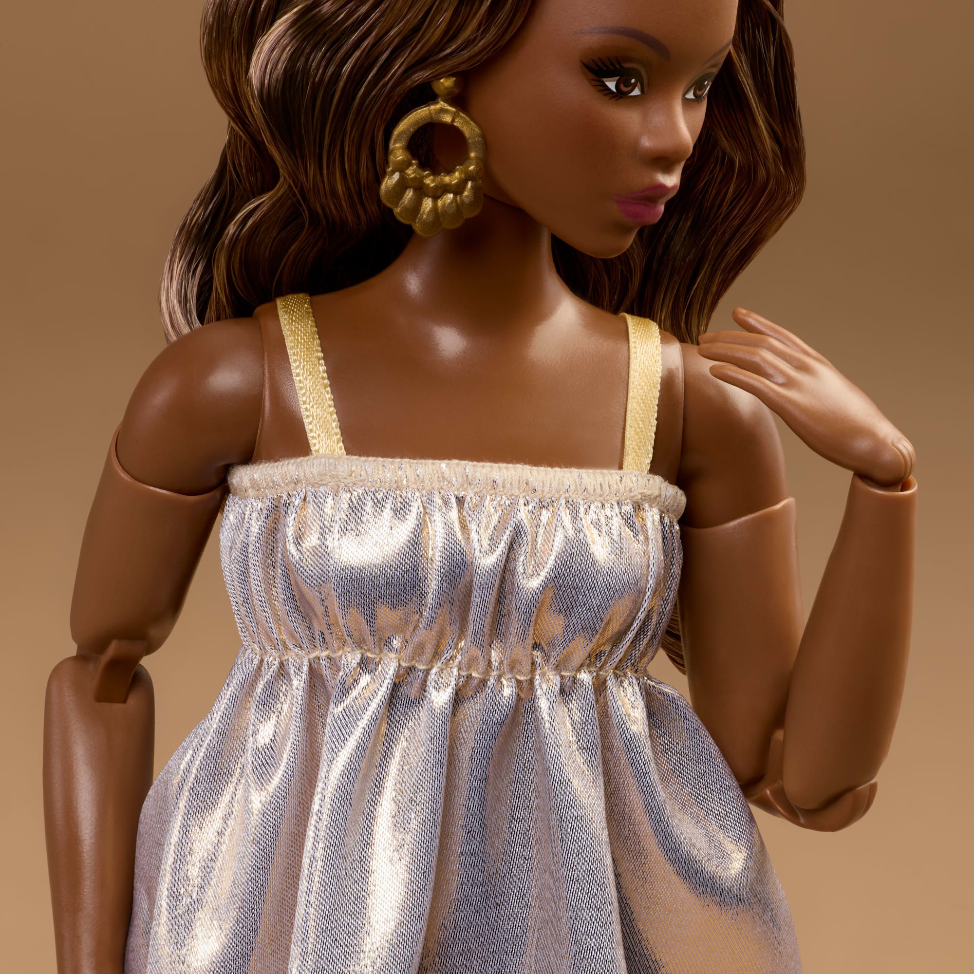Barbie Basics Collectible Doll, Model 09 With Brunette Hair In Golden Dress & Strappy Heels - Image 4
