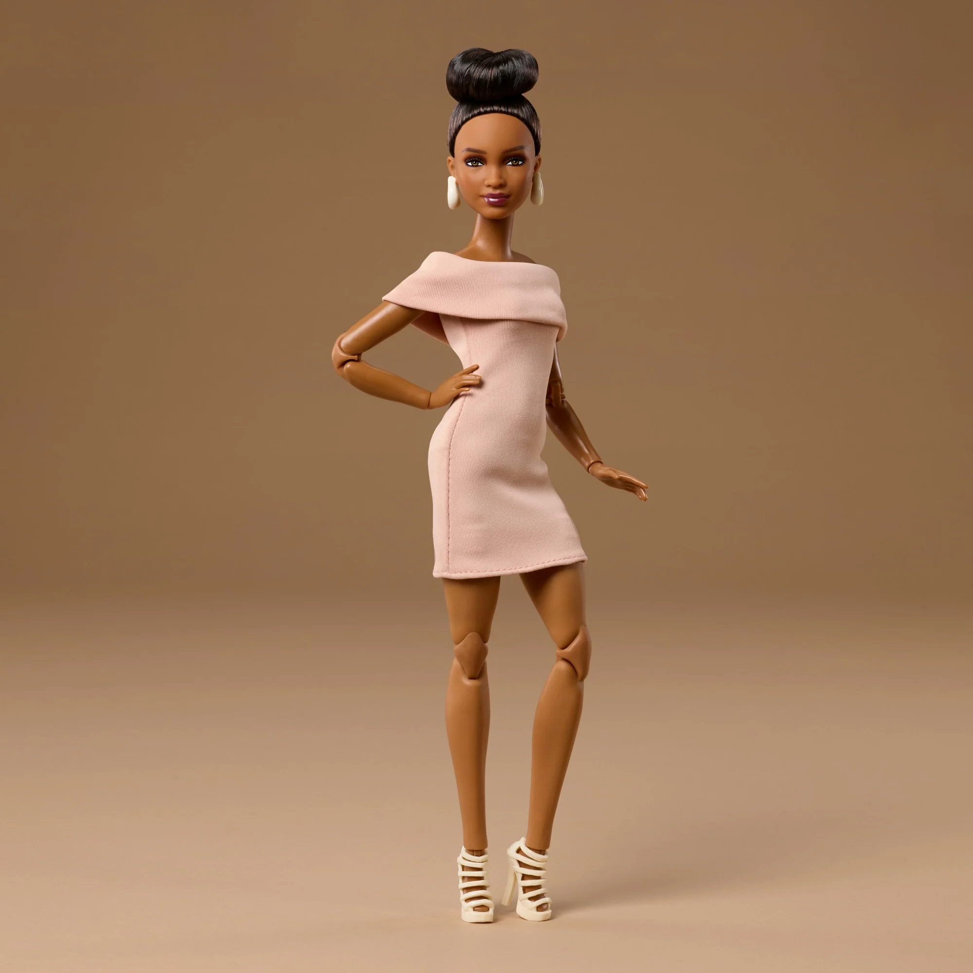 Barbie Basics Collectible Doll, Model 08 With Brunette Hair In Tan Dress & Strappy Heels - Image 2