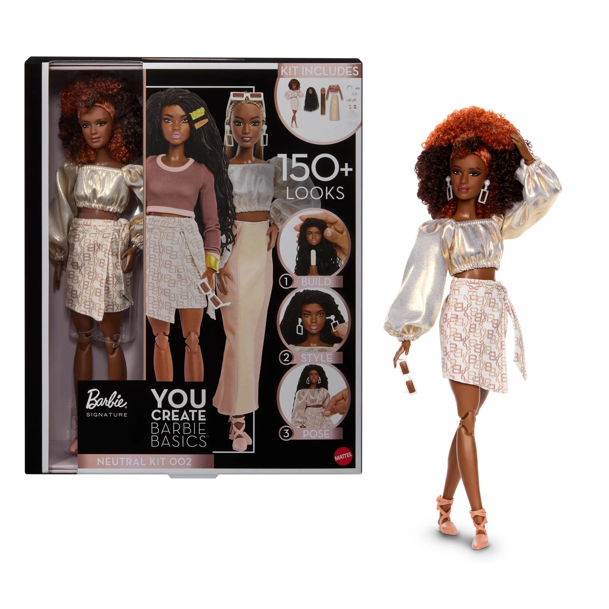 Barbie You Create Barbie Basics Neutral Kit 002, Poupée Mannequin Personnalisable et Vêtements Universels
