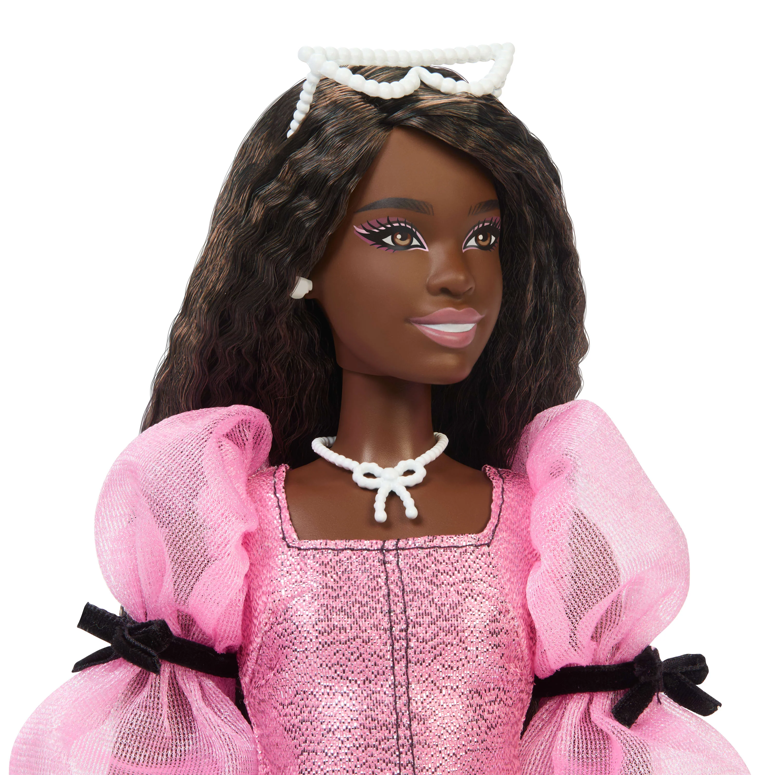 Barbie Deluxe Style Doll #14 in Metallic Pink Barbiecore Dress With Puffed Sleeves And Brown Hair - Image 2