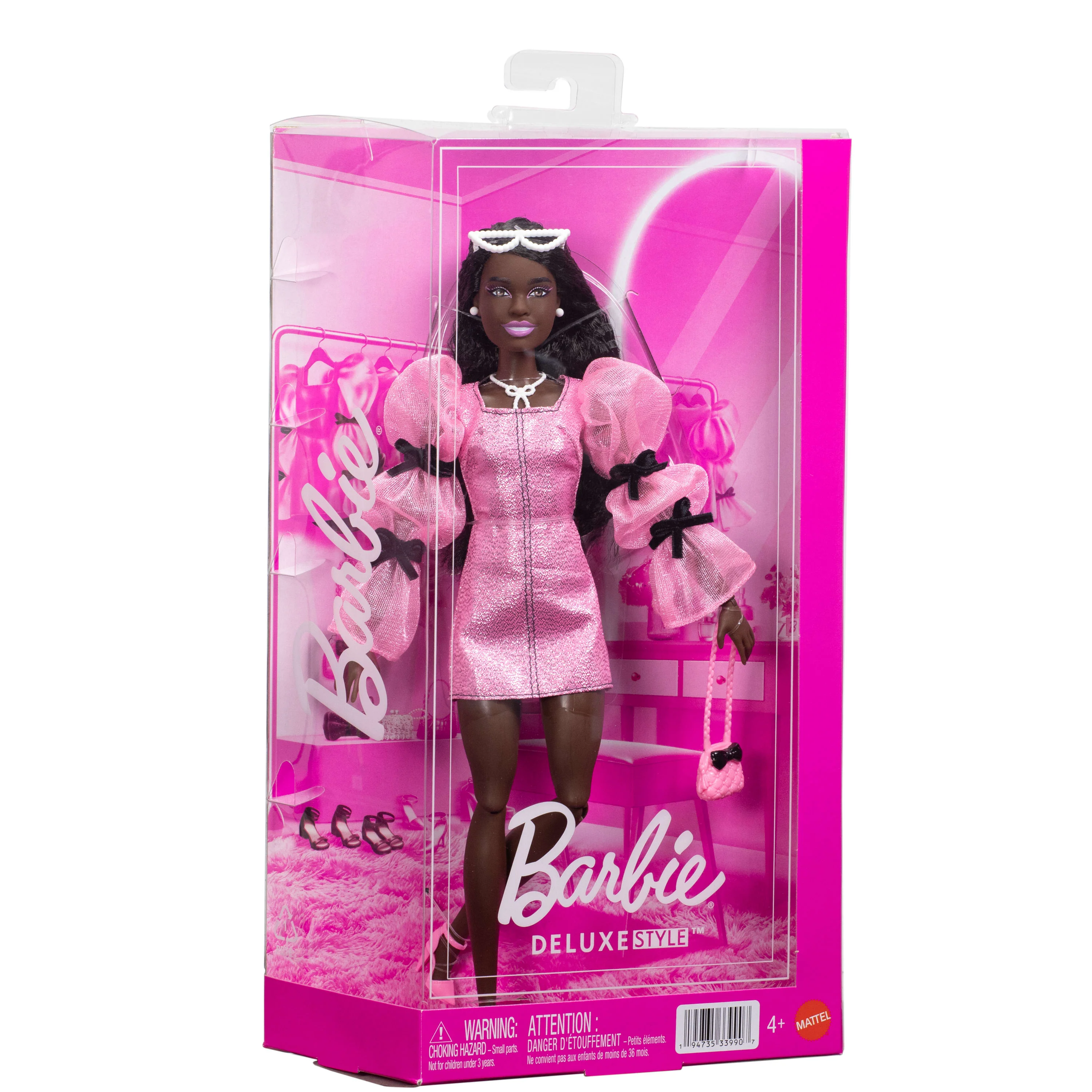 Barbie Deluxe Style Doll #14 in Metallic Pink Barbiecore Dress With Puffed Sleeves And Brown Hair - Image 6