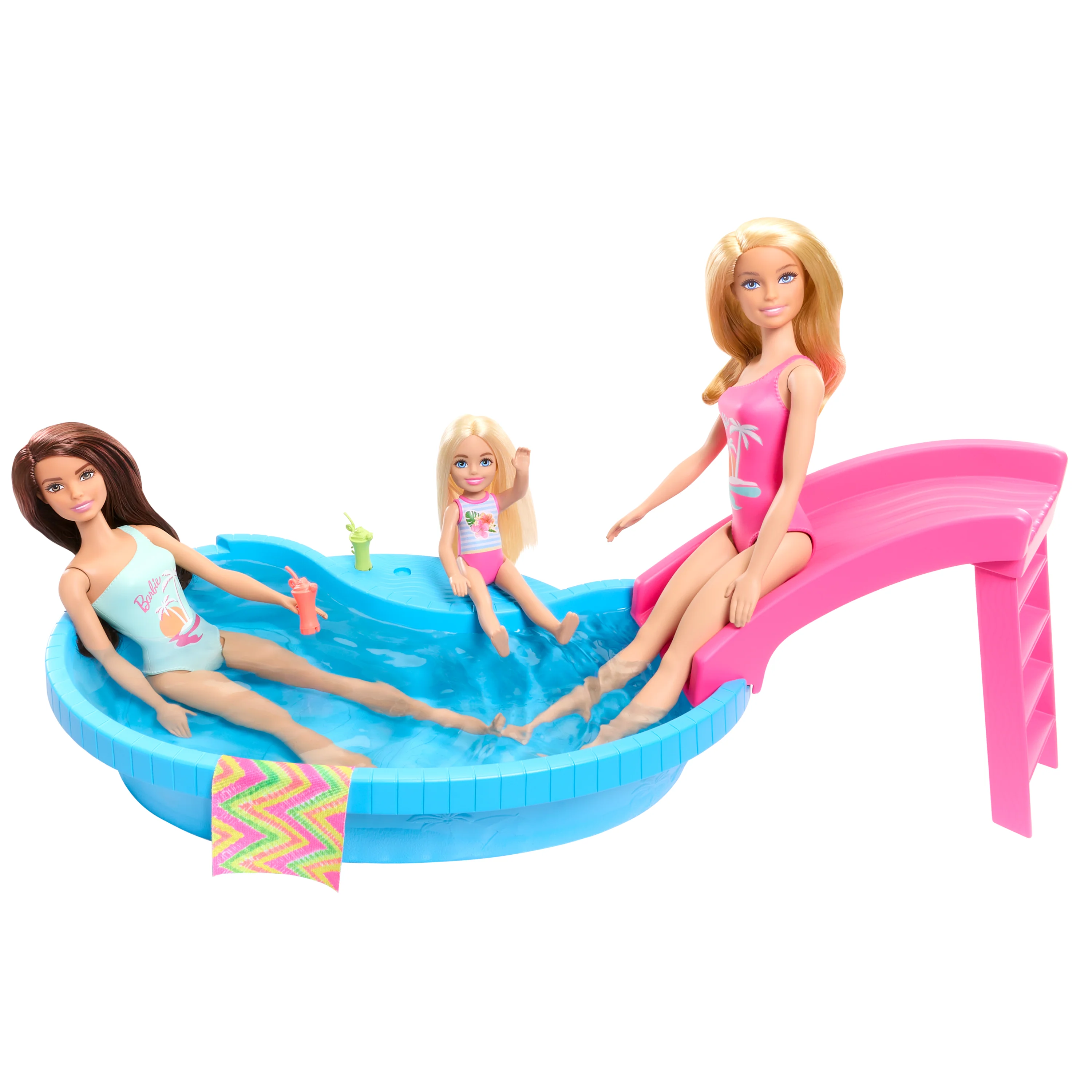 Barbie Doll And Pool Playset, Blonde With Pool, Slide, Towel And Drink Accessories - Image 3
