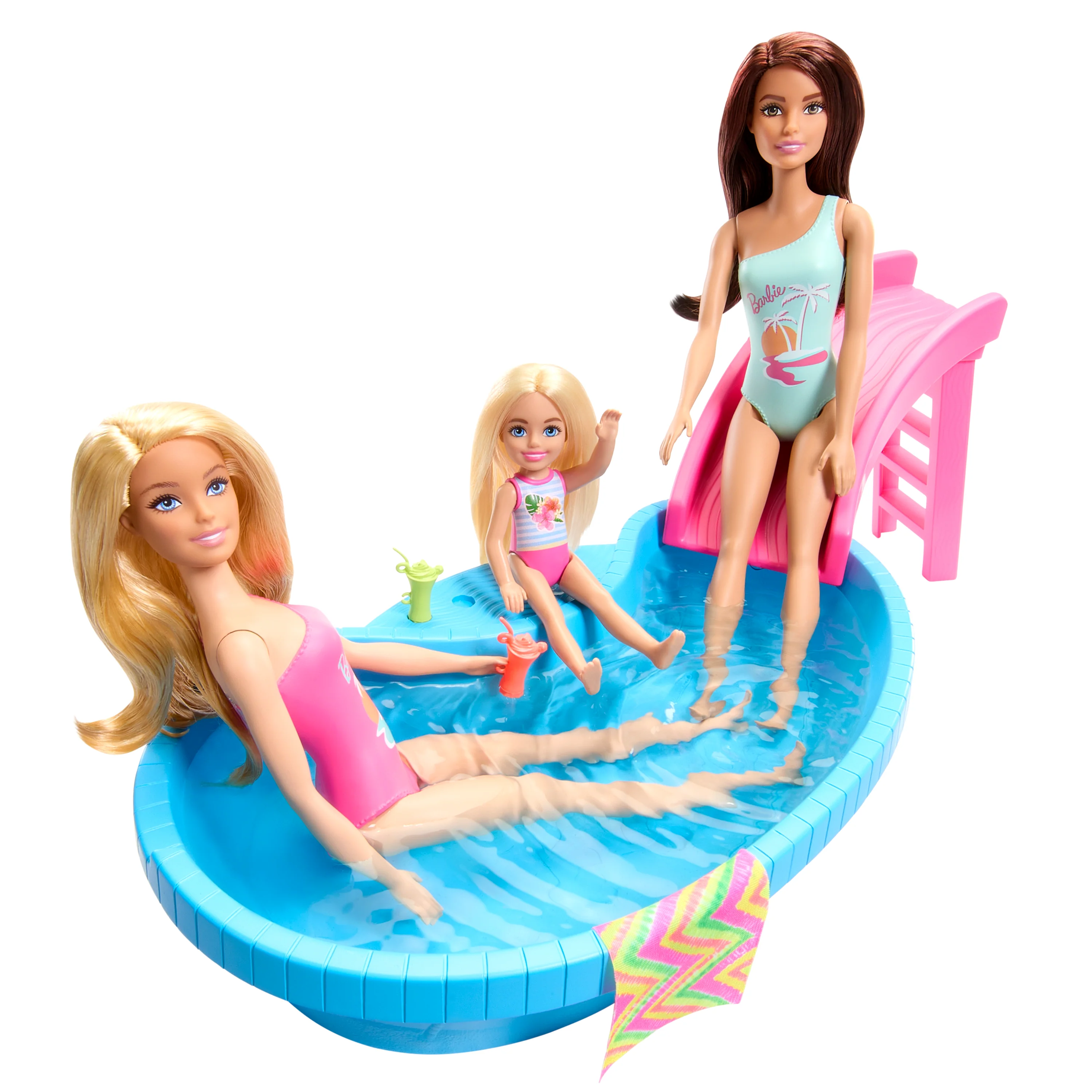 Barbie Doll And Pool Playset, Blonde With Pool, Slide, Towel And Drink Accessories - Image 4