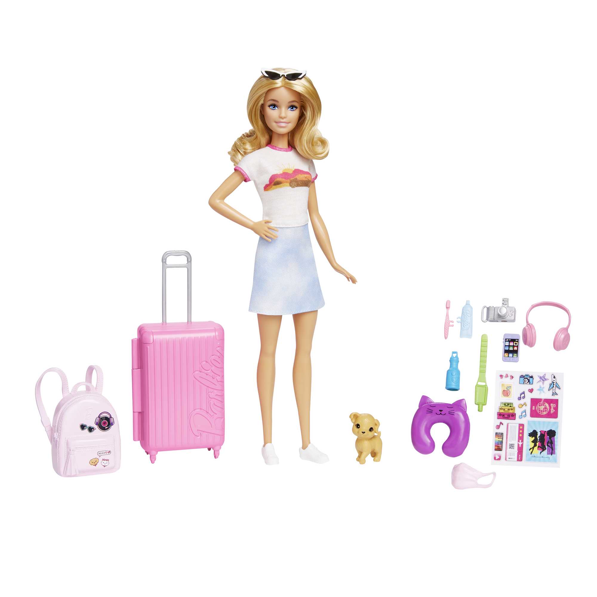 Barbie Doll And Accessories, Travel Set With Puppy