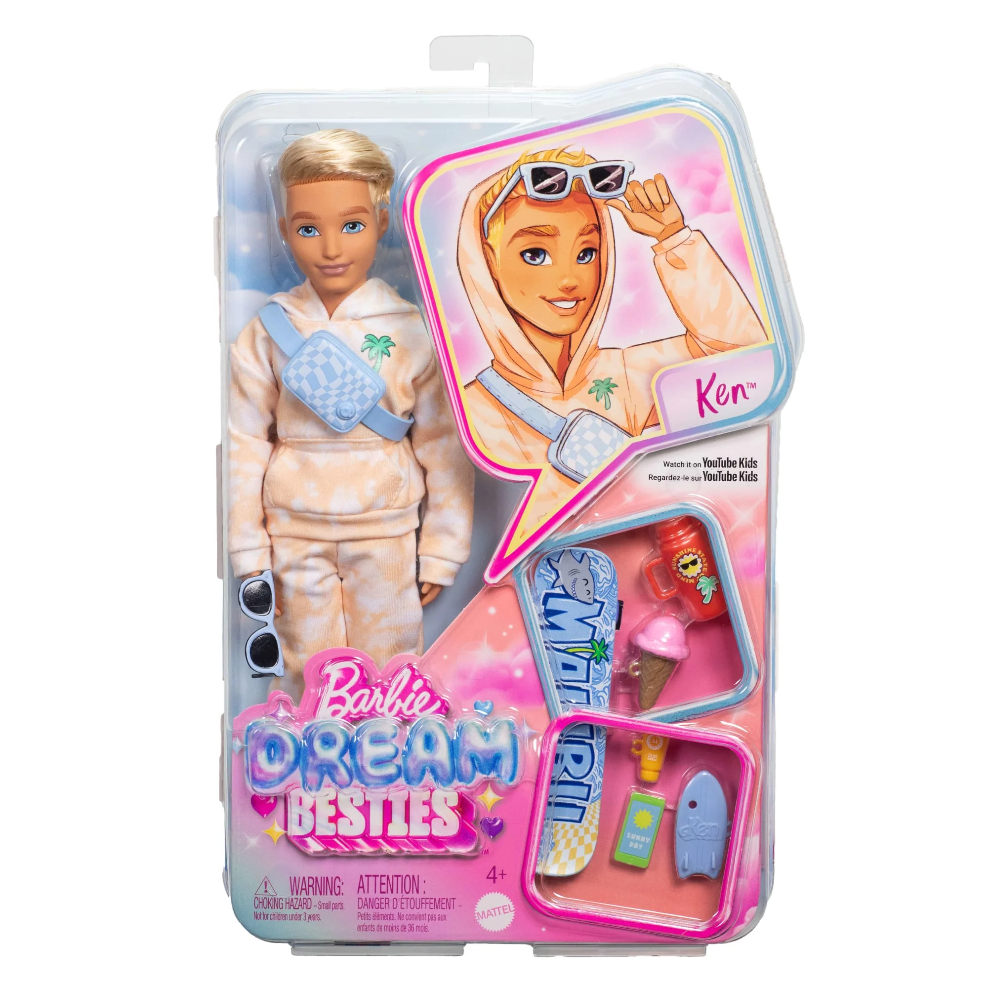 Barbie Dream Besties Ken Fashion Doll With 9 Summer & Skateboard Themed Accessories - Image 6