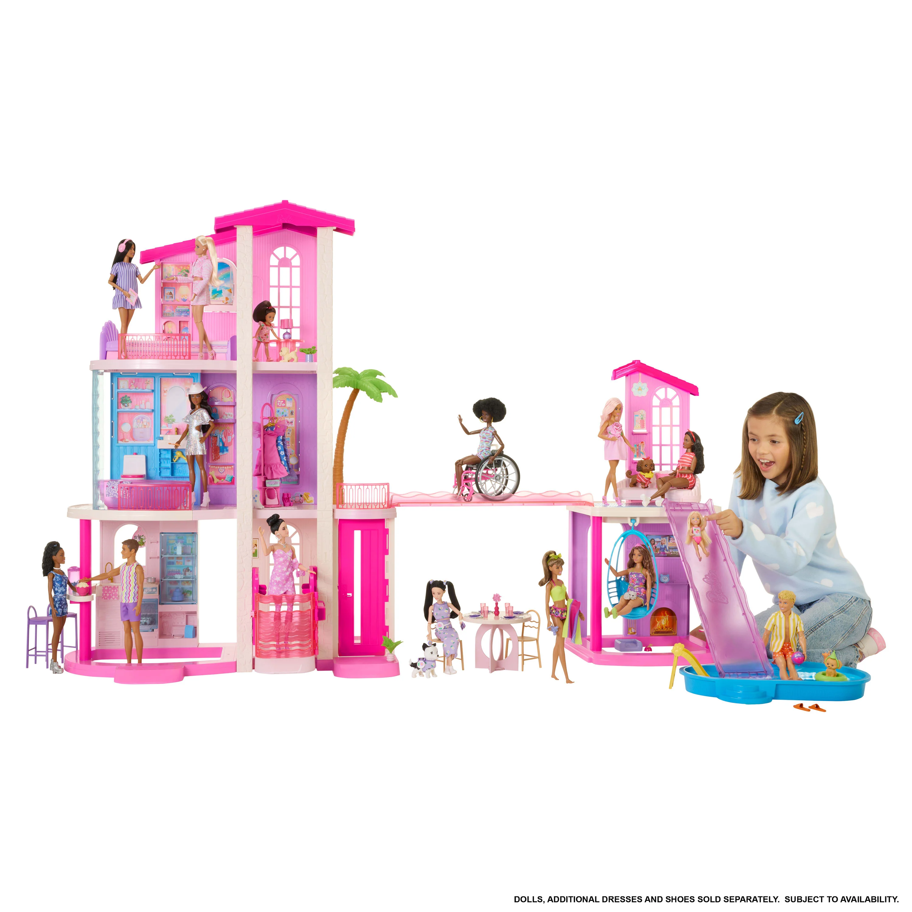 Barbie Dreamhouse Dollhouse, 2 Pools, 2 Slides, 2 Houses, Elevator With 3 Levels & 65+ Pieces including Furniture & Accessories - Image 2