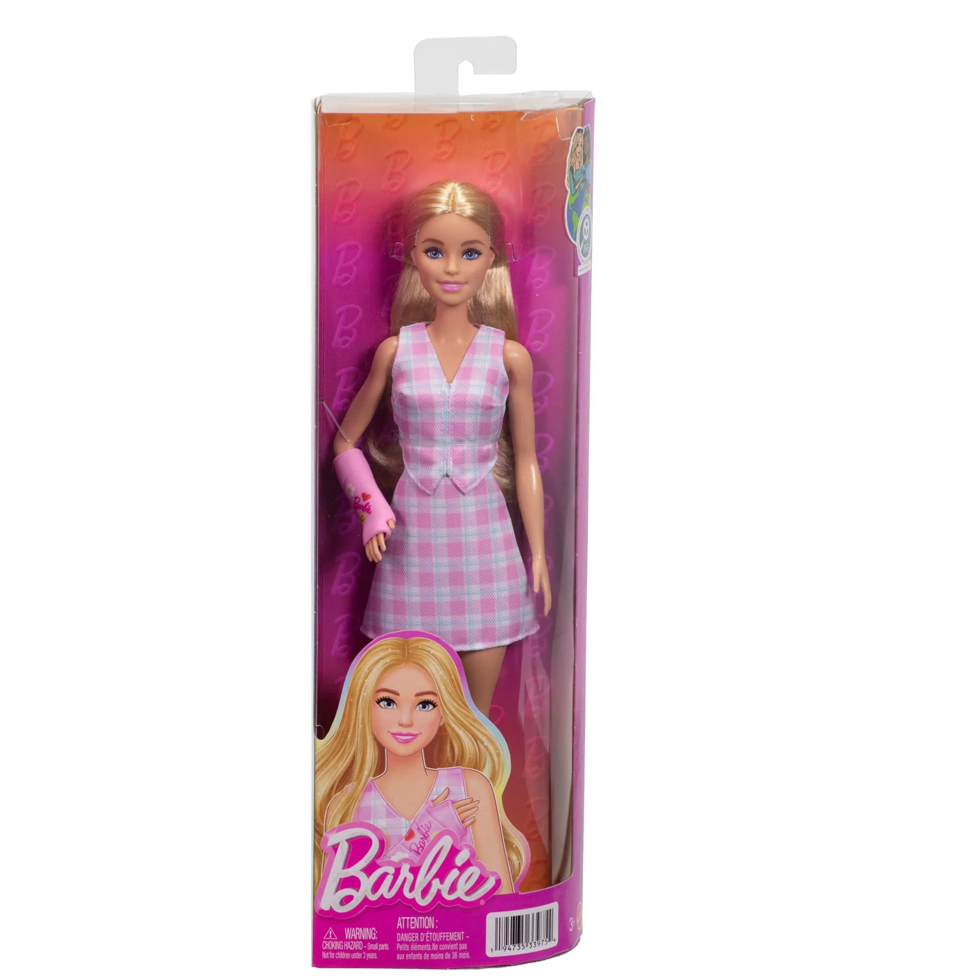 Barbie Fashionistas Doll #243 With Pink Arm Cast And Plaid Top And Skirt, Blonde - Image 6