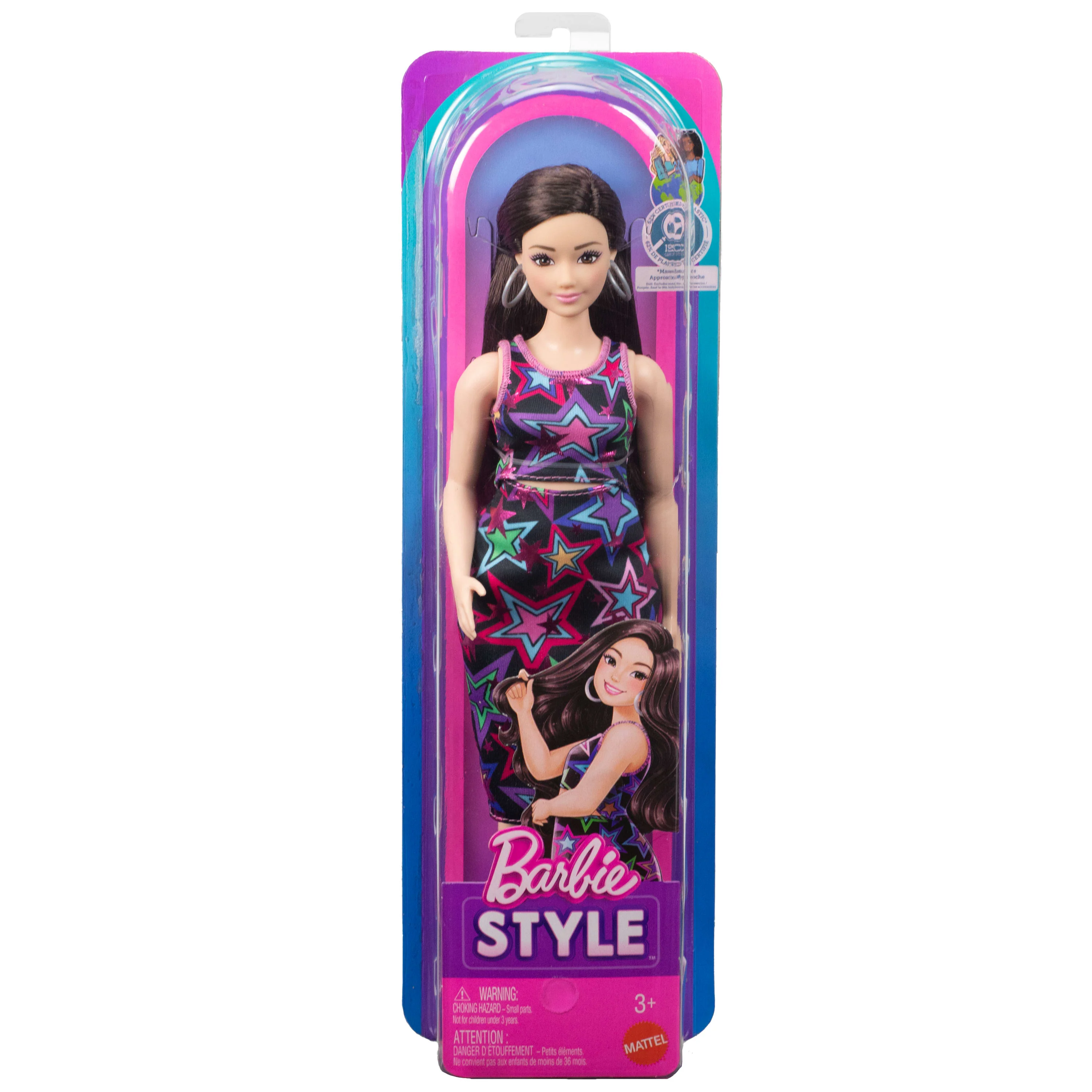 Barbie Fashionistas Style Doll #251 in Star Print Dress, Pink Sneakers, Brown Hair - Image 6