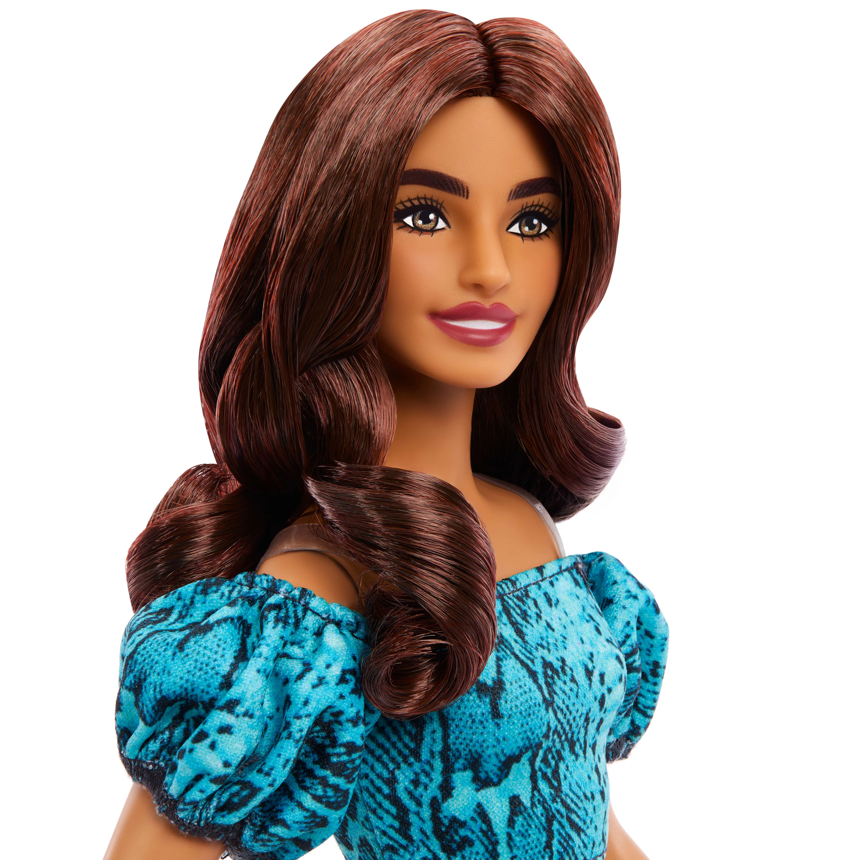 Barbie Fashionistas Style Doll #250 in Turquoise Snake Print Skirt, Turquoise Snake Print Top, Brown Hair - Image 3