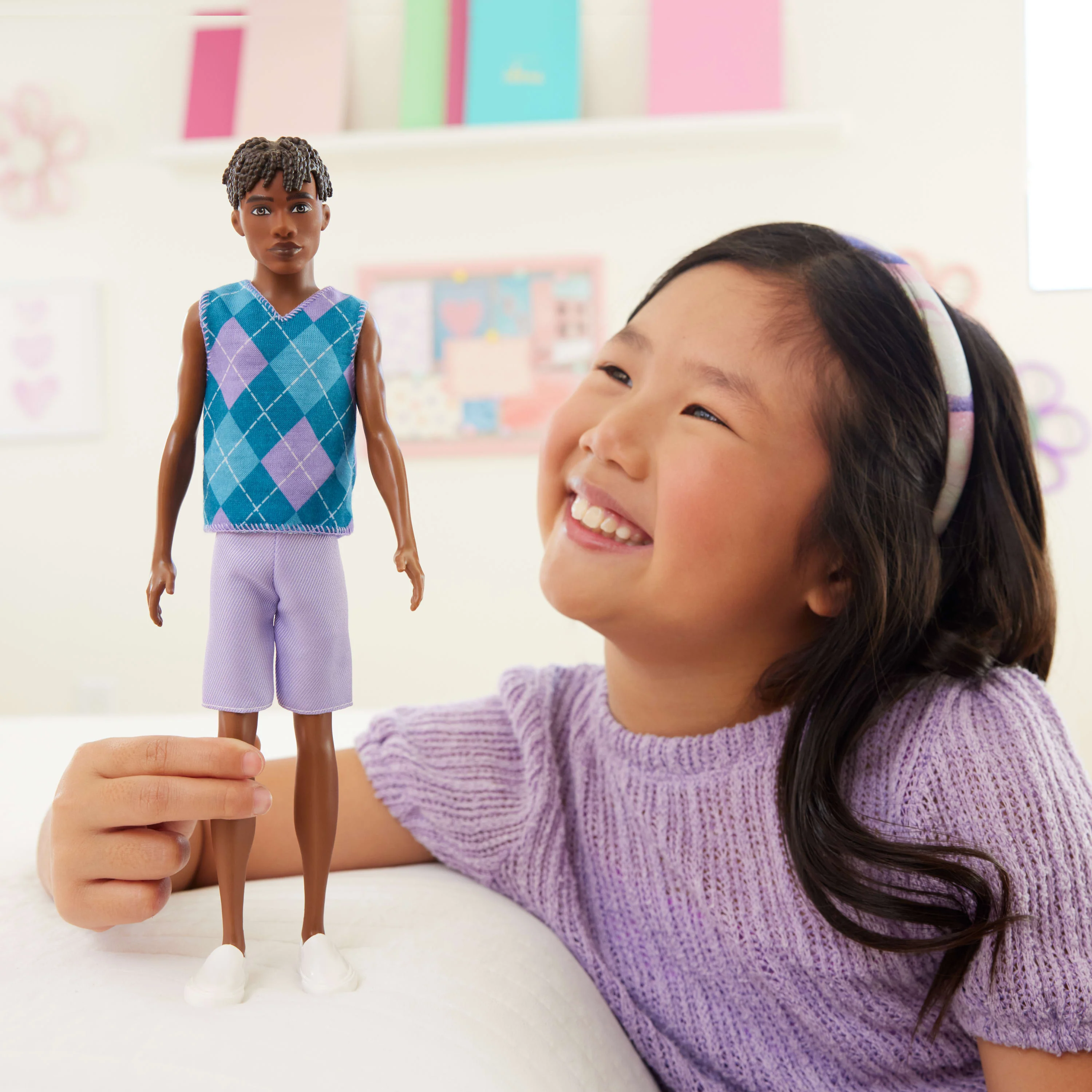Barbie Fashionistas Style Ken Doll #253 in Lavender Shorts, Turquoise And Lavender Top, Brown Hair - Image 2