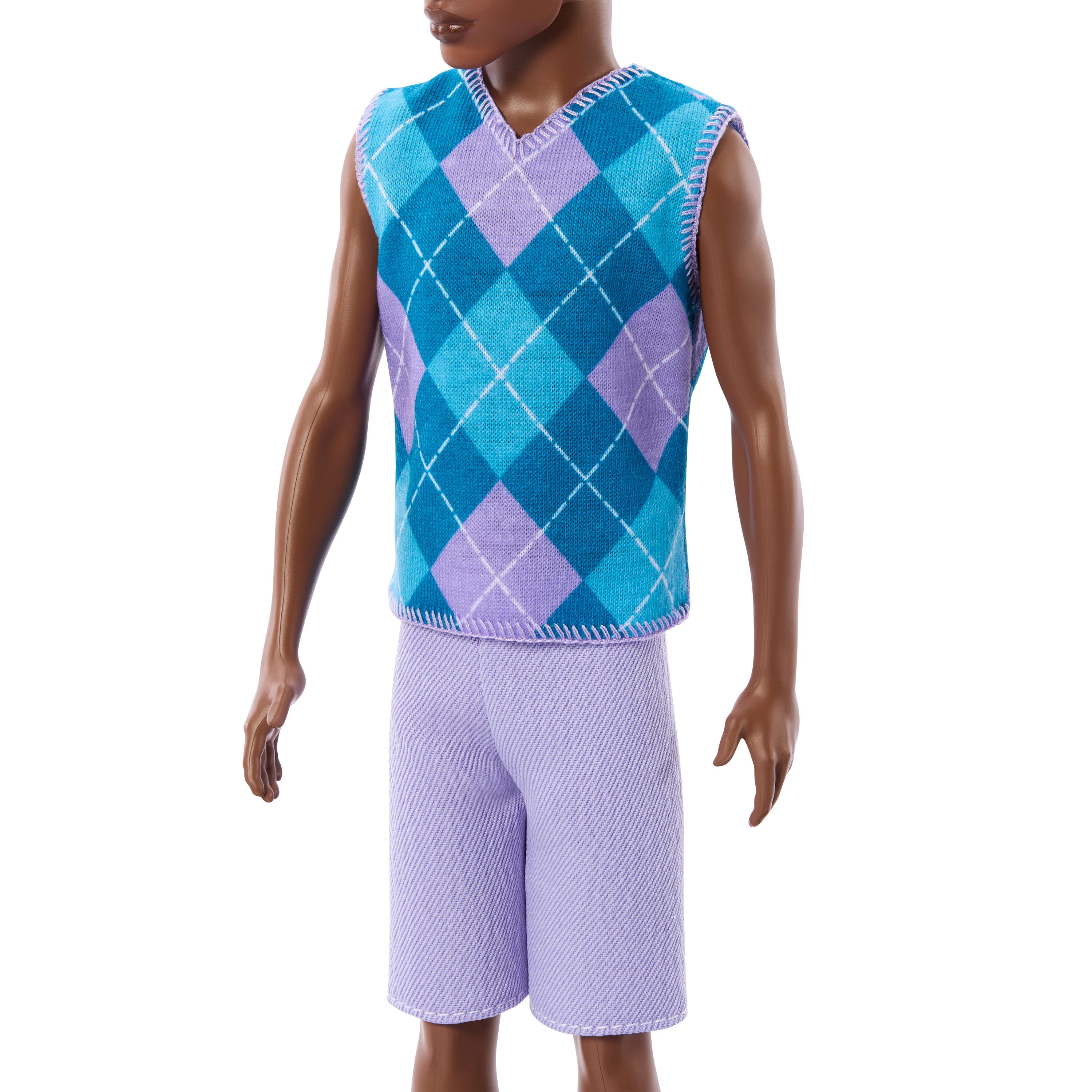 Barbie Fashionistas Style Ken Doll #253 in Lavender Shorts, Turquoise And Lavender Top, Brown Hair - Image 4