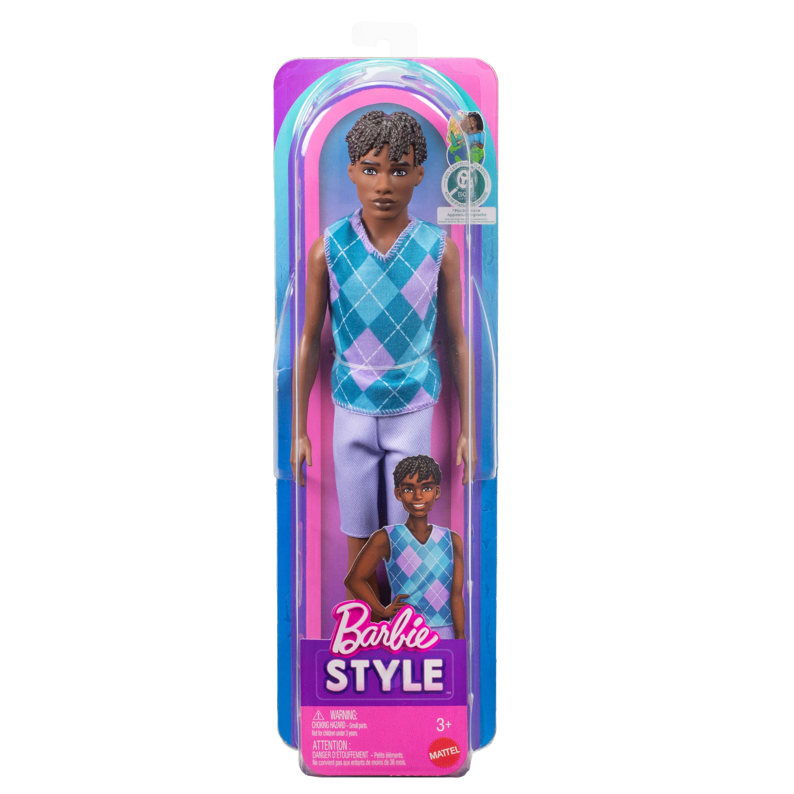 Barbie Fashionistas Style Ken Doll #253 in Lavender Shorts, Turquoise And Lavender Top, Brown Hair - Image 6