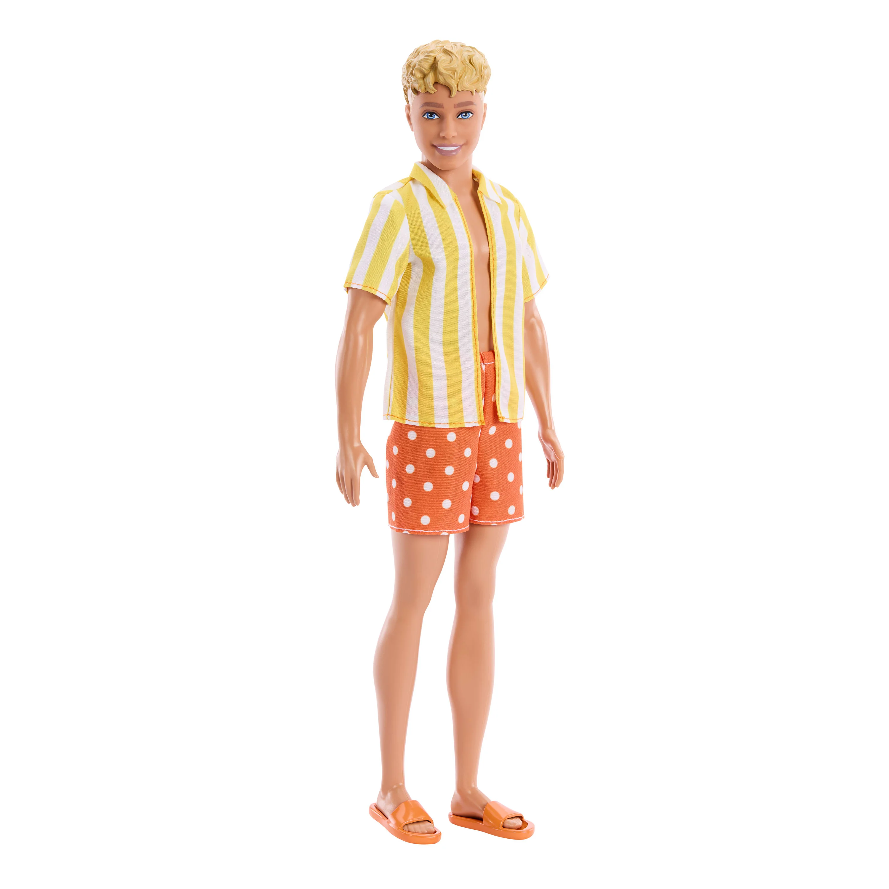 Barbie Fashionistas Style Ken Doll #252 in Orange And Yellow Polka-Dot Shorts, Yellow And White Striped Shirt, Blond Hair