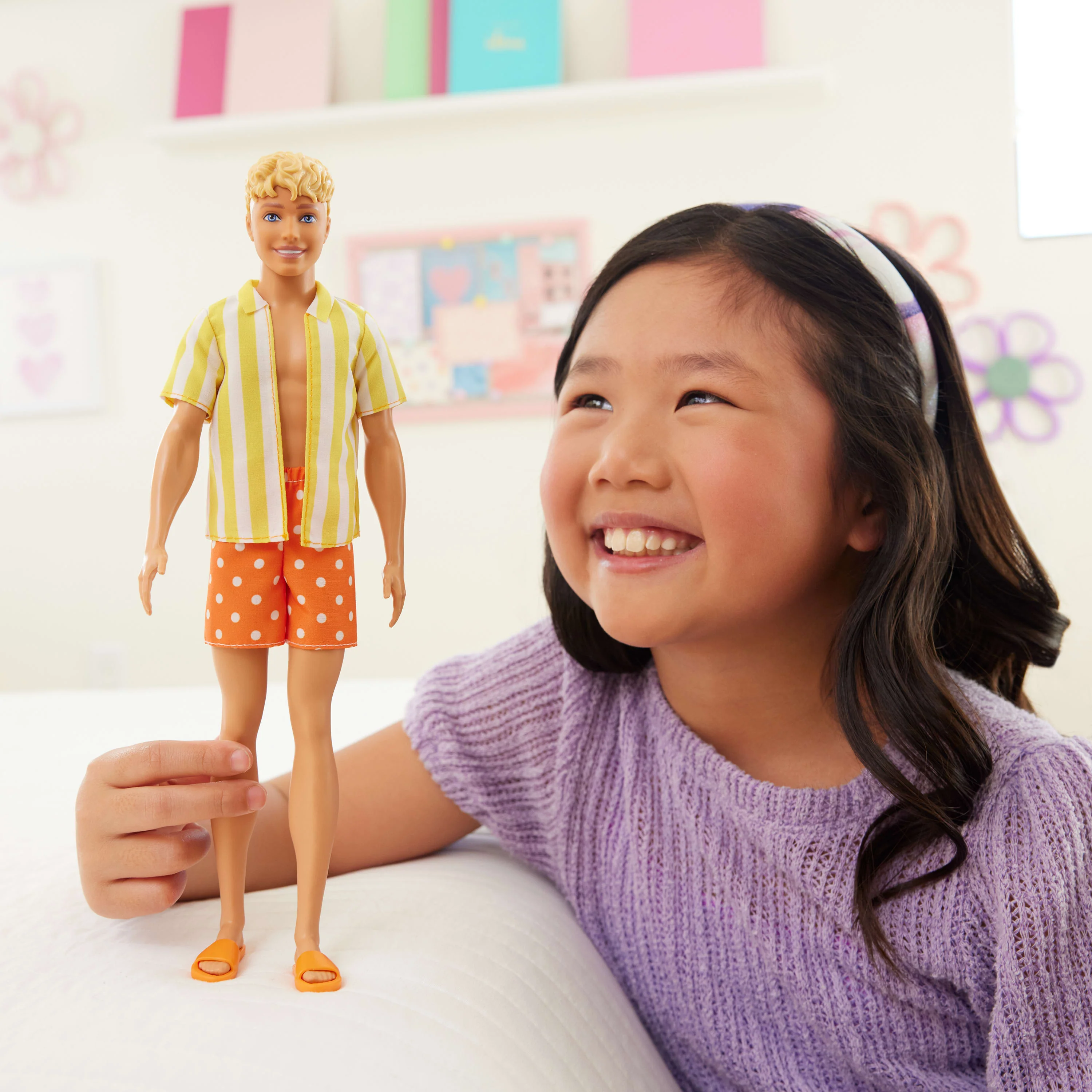 Barbie Fashionistas Style Ken Doll #252 in Orange And Yellow Polka-Dot Shorts, Yellow And White Striped Shirt, Blond Hair - Image 2