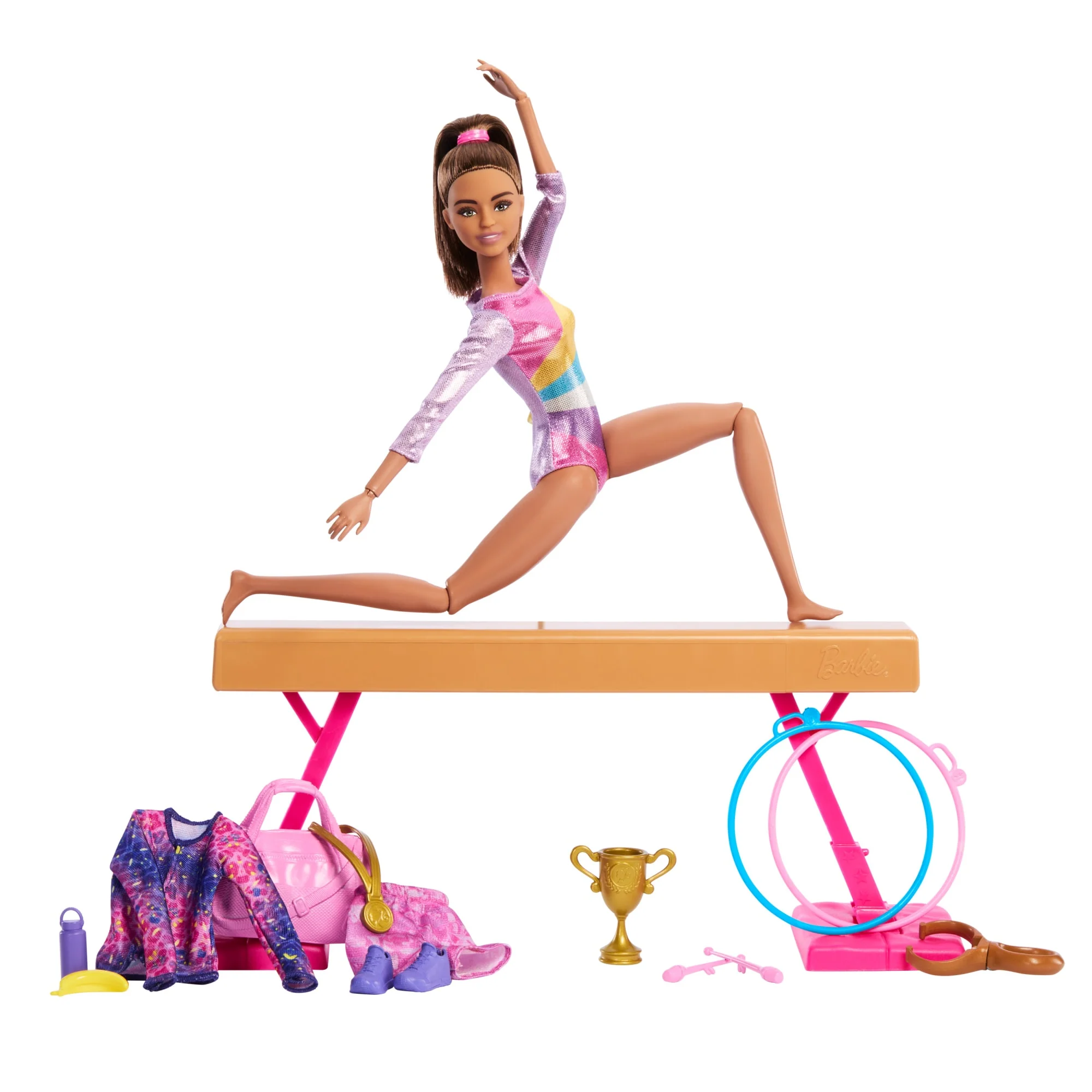 Barbie Gymnastics Playset With Brunette Fashion Doll, Balance Beam, 10+ Accessories & Flip Feature - Image 5