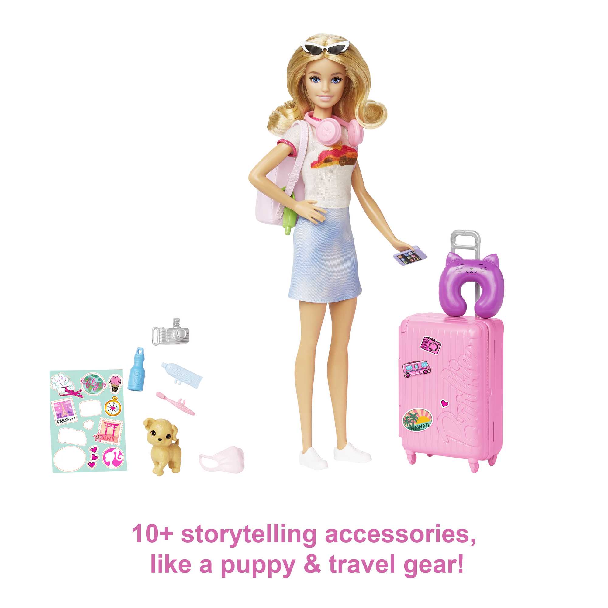 Barbie Doll And Accessories, 'Malibu' Travel Set With Puppy And 10+ Pieces Including Working Suitcase - Image 4