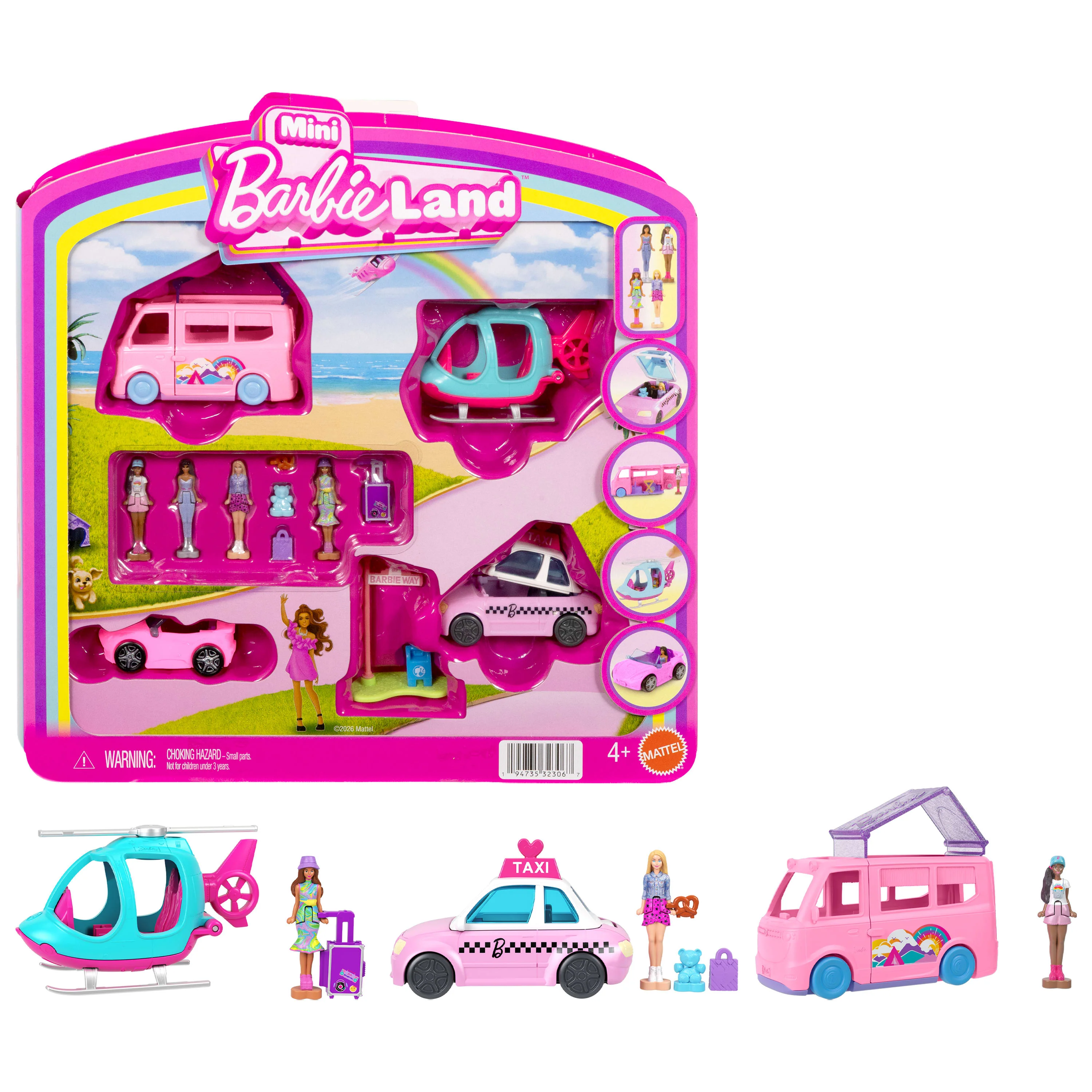 Barbie Mini Barbie Land 4-Pack Doll & Vehicle Set, 4 1.5-Inch Dolls, 4 Toy Vehicles & Accessories - Image 3