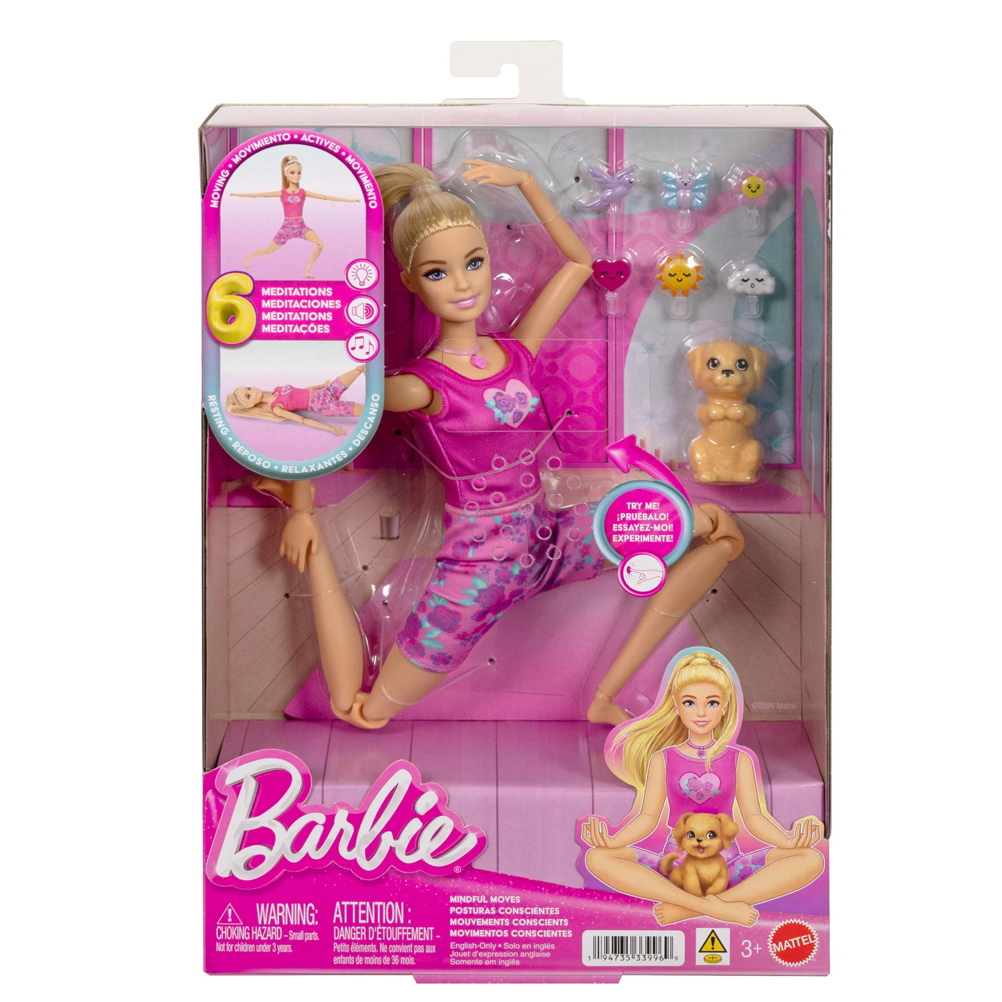 Poupée Barbie Mouvements Conscients Portant des Vêtements de Yoga Avec Audio, Lumières et Musique, Poupée Blonde Avec Animal de Compagnie - Image 6