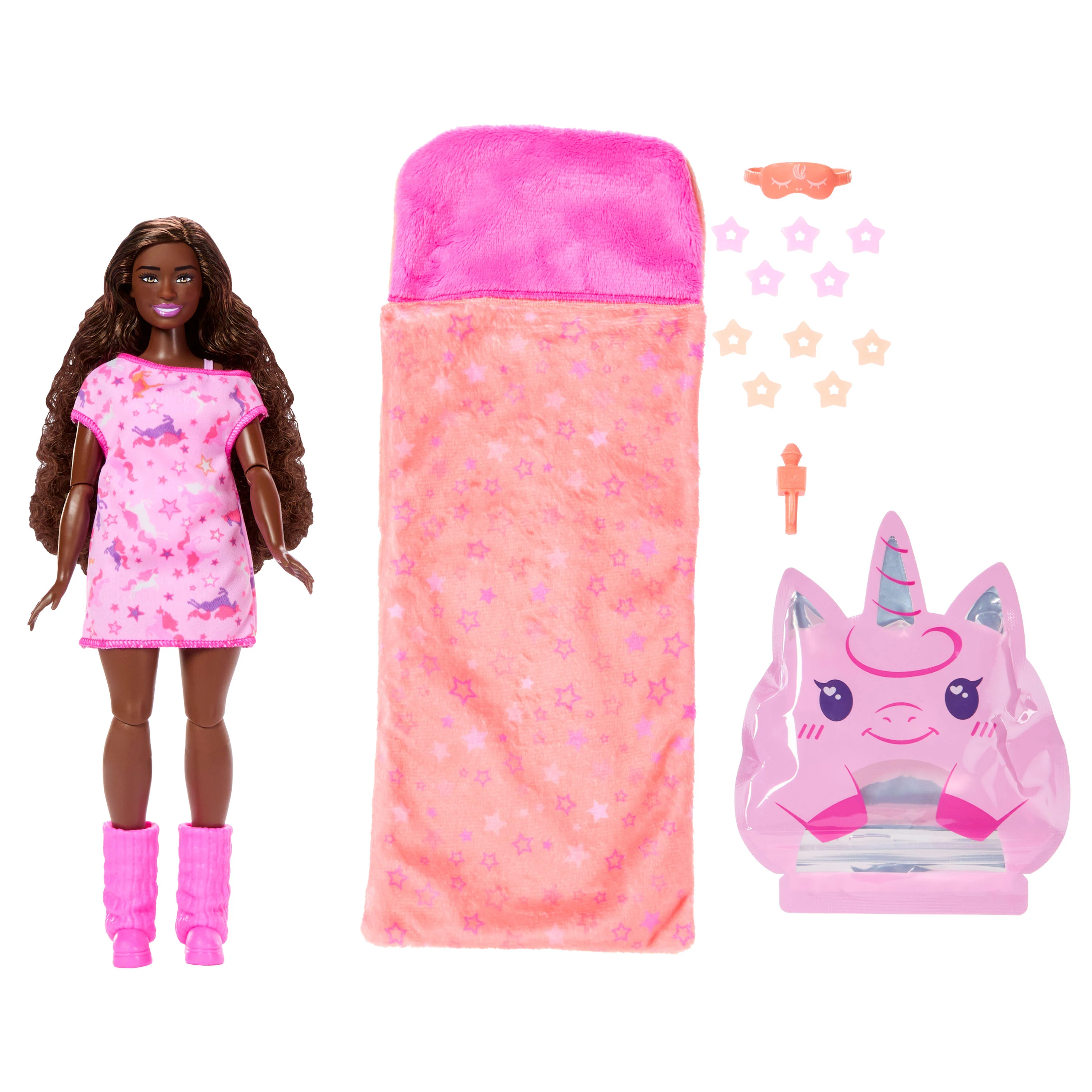 Barbie Party Unboxed Sleepover Reveal Series Pink Pajama Doll & Accessories With 7 Surprises - Image 6