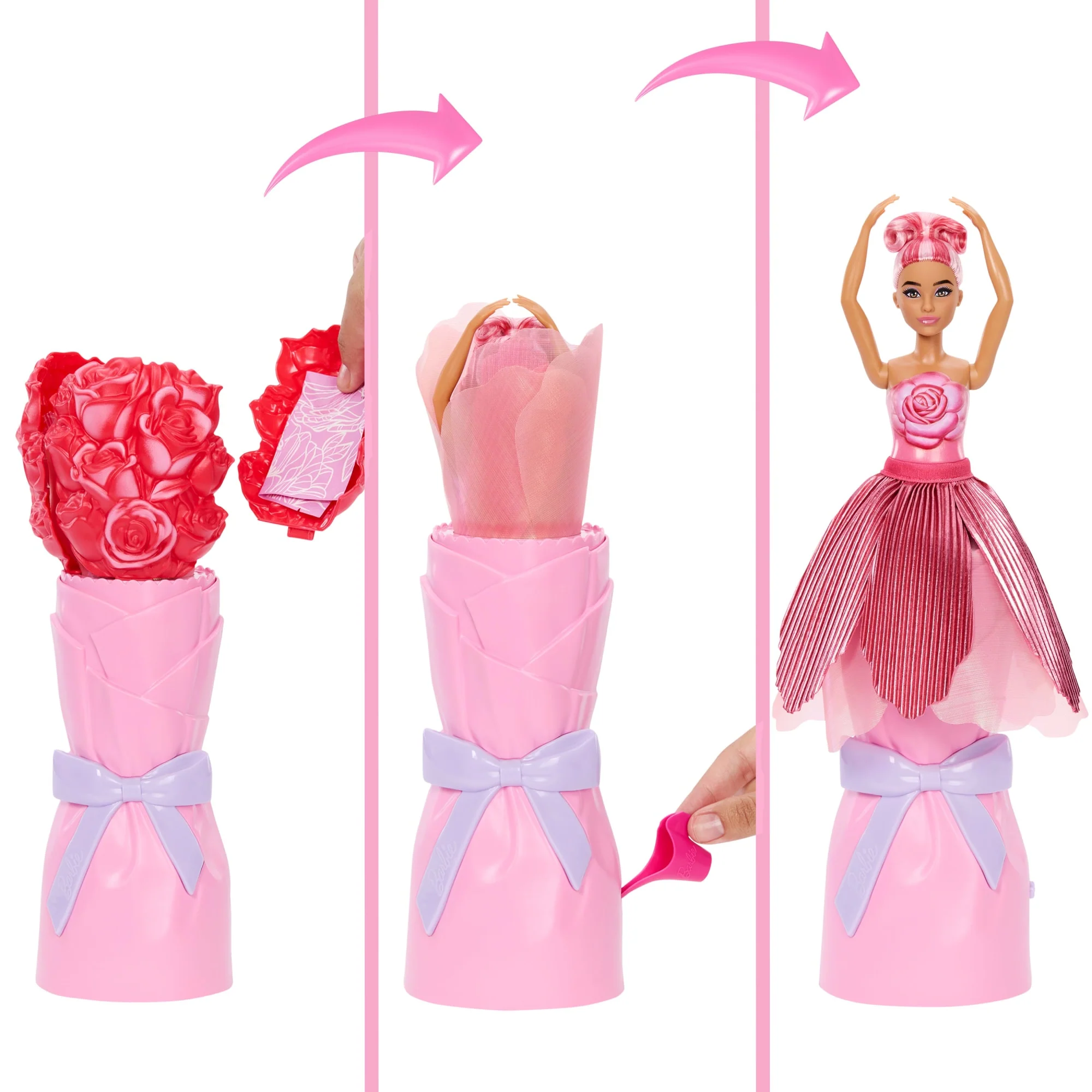 Barbie Petal Pop Scented Fashion Doll With Rose Dress, Reveal Accessories Like Bunny & More - Image 3