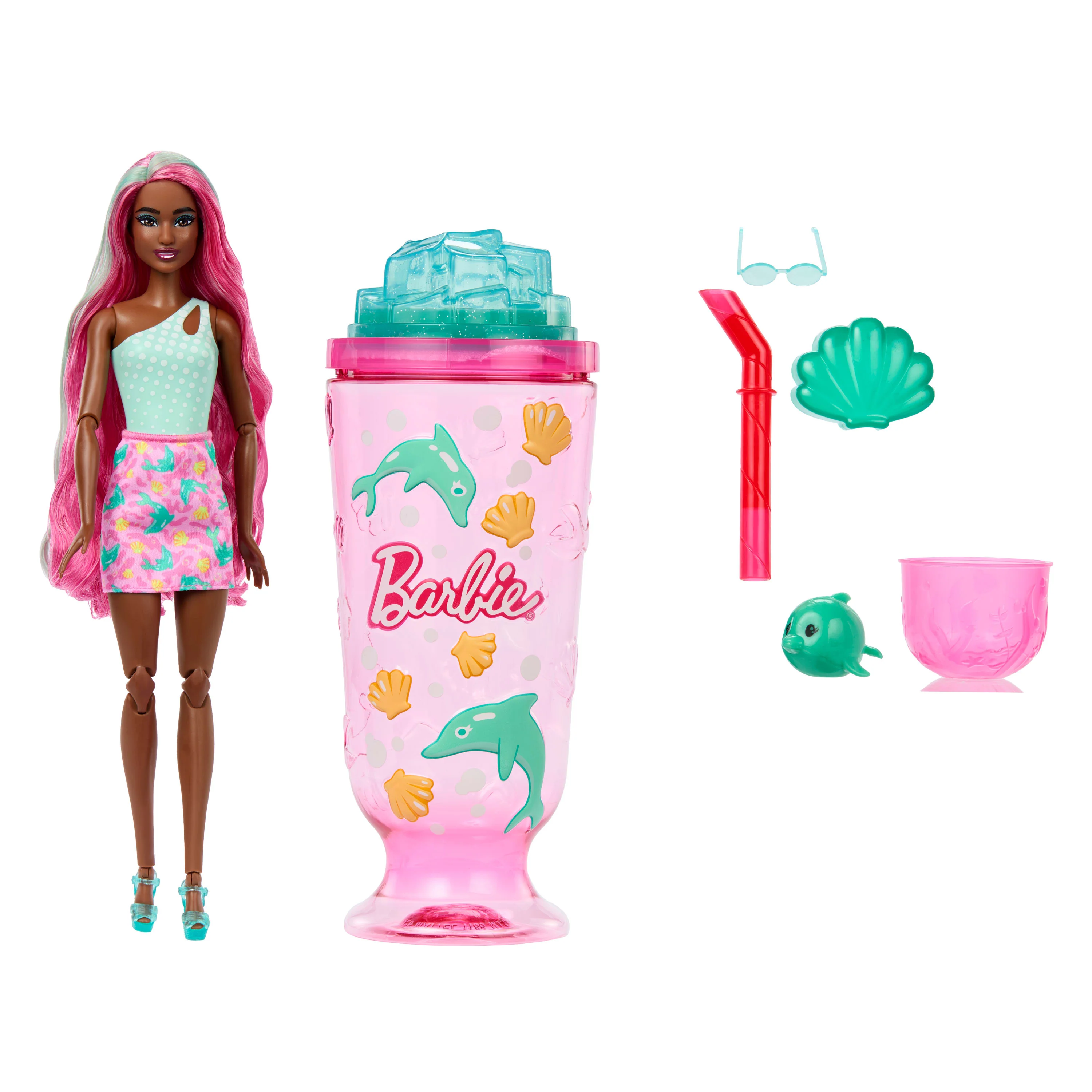 Barbie Pop Reveal Doll & Accessories, Sea Slushy Series Fashion Doll, Pet, Slime & Color Change