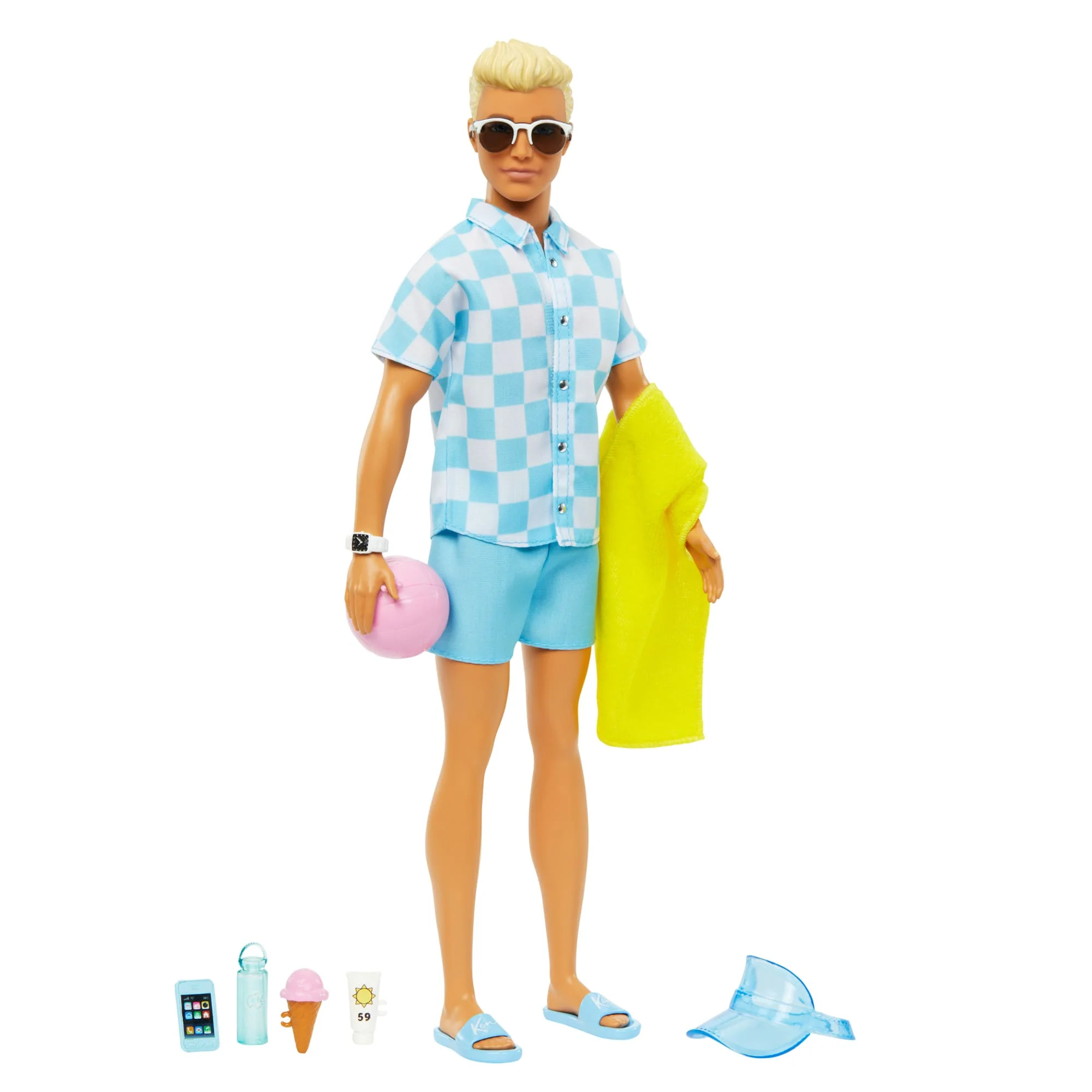 Barbie Ken Plage Poupée Blonde Short de Bain et Accessoires de Plage