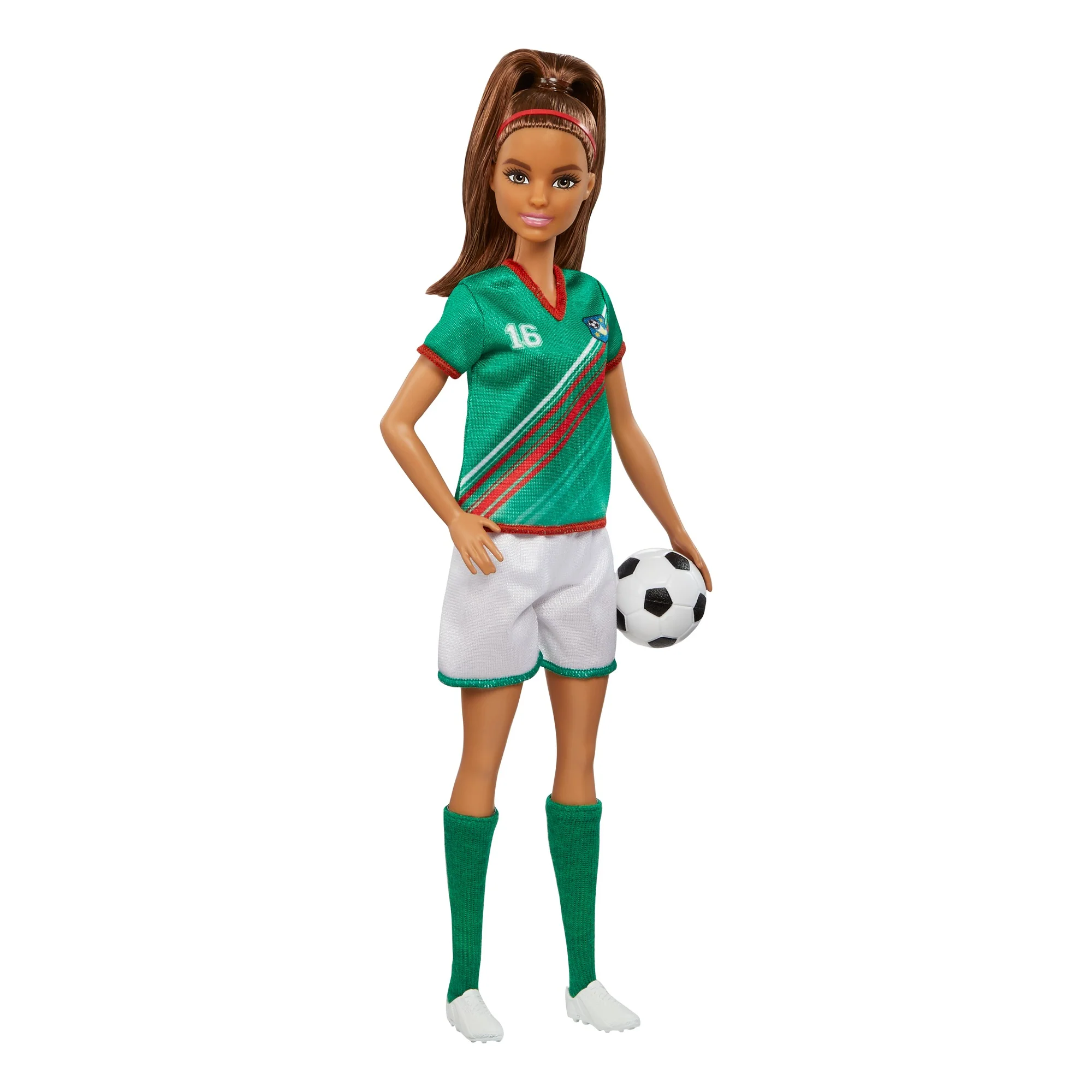 Barbie Profesiones Muñeca Jugadora de Fútbol Playera Verde - Image 2