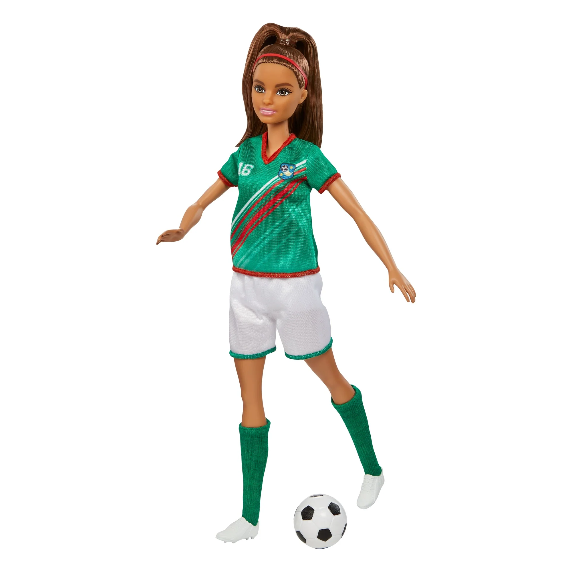 Barbie Profesiones Muñeca Jugadora de Fútbol Playera Verde - Image 4