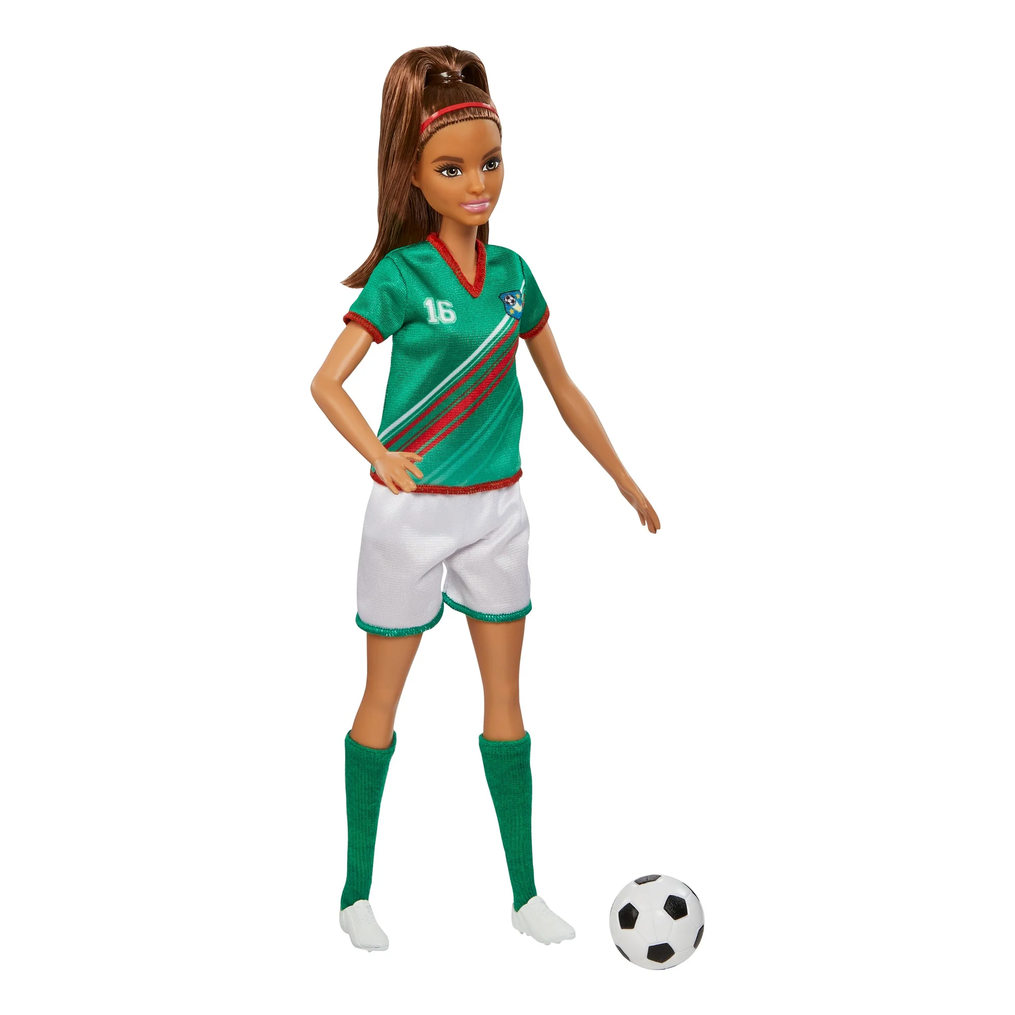Barbie Profesiones Muñeca Jugadora de Fútbol Playera Verde - Image 5