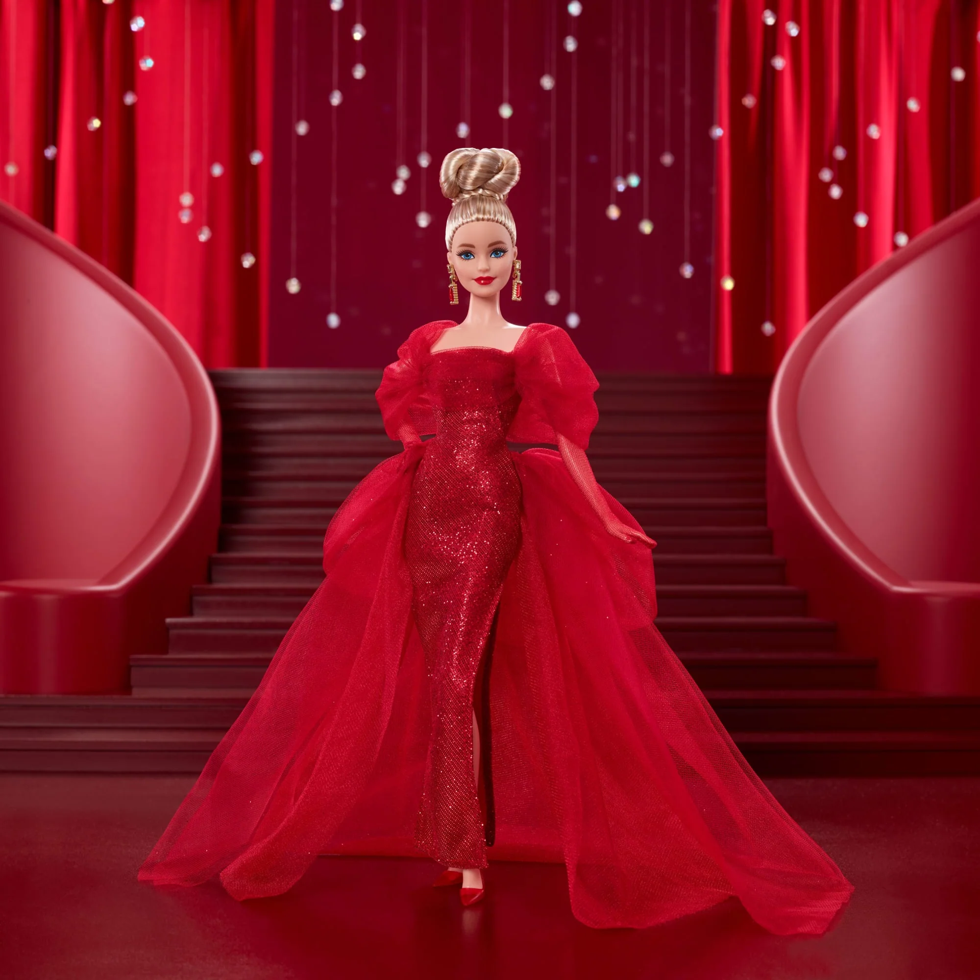Barbie Signature Collectible Doll For Mattel 80th Anniversary, Glittery Red Tulle Gown, Blonde Hair - Image 2