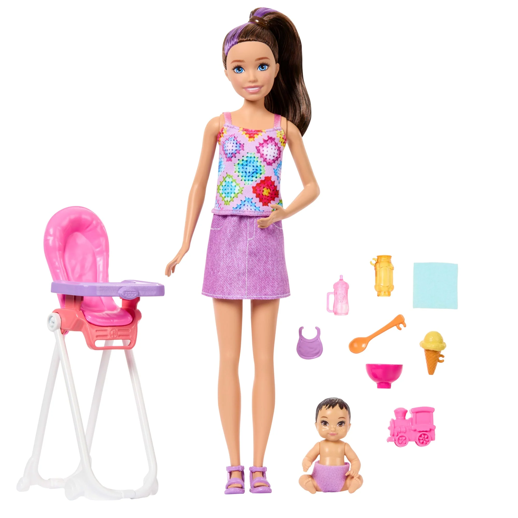 Barbie Skipper Babysitters inc. Playset With Skipper Doll, Toddler Doll, High Chair & 8 Accessories