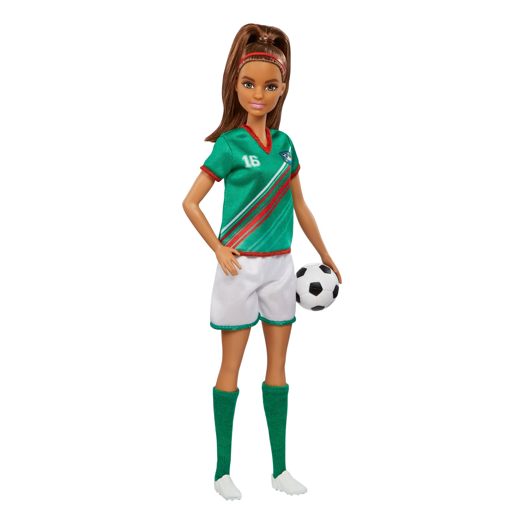 Barbie Soccer Doll, Brunette, #16 Uniform, Soccer Ball, Cleats, Socks, 3 & Up - Image 2