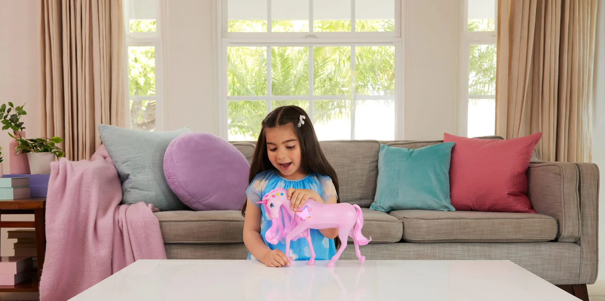 Barbie Sparkle Lights Toy Unicorn With 20 interactive Combos Of Lights, Sounds & Music - Image 2