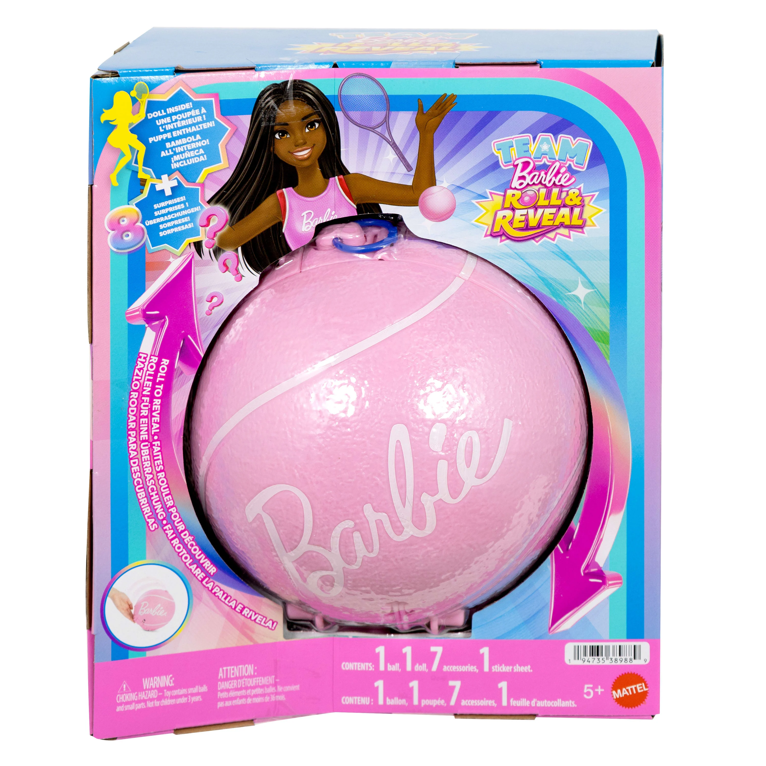 Barbie Team Barbie Roll And Reveal Tennis Player Doll And Accessories With Brunette Fashion Doll, 8 Surprises & Tennis Ball Encasement - Image 6