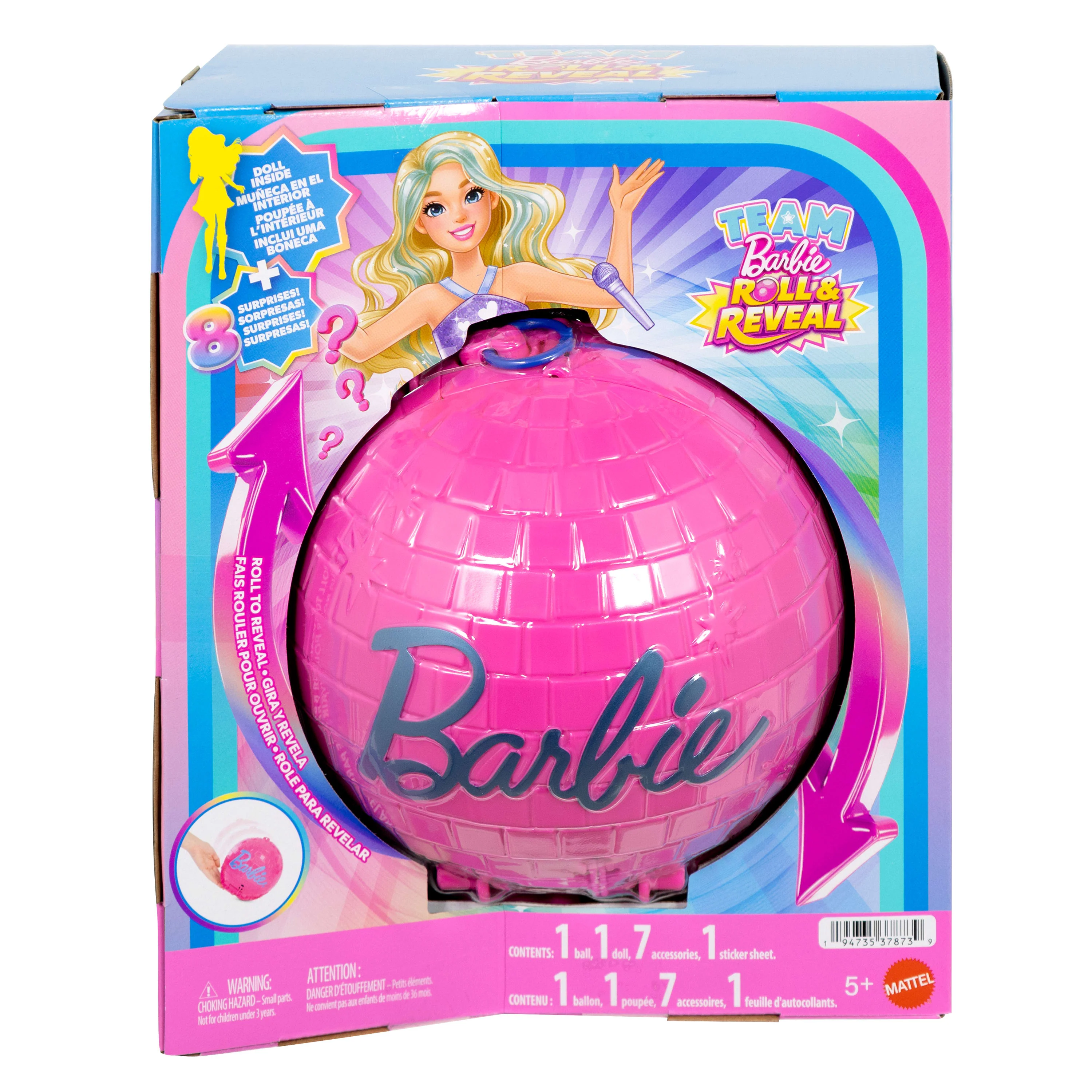 Barbie Team Barbie Roll And Reveal Pop Star Doll And Accessories With Blonde Fashion Doll, 8 Surprises S & Disco Ball Encasement - Image 6