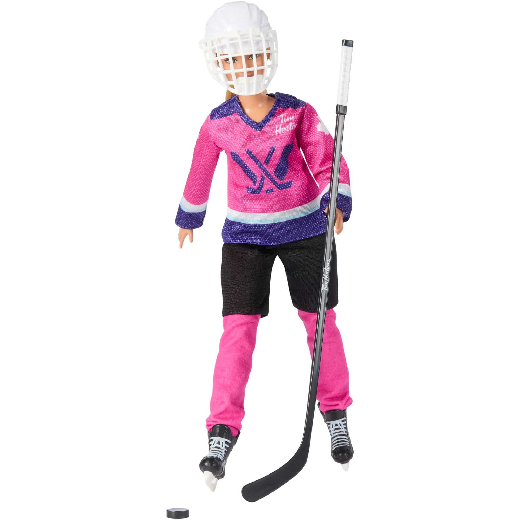 Barbie Tim Hortons PWHL Fashion Doll in Pink, Purple, & Teal Hockey Jersey, includes Hockey Accessories - Image 2