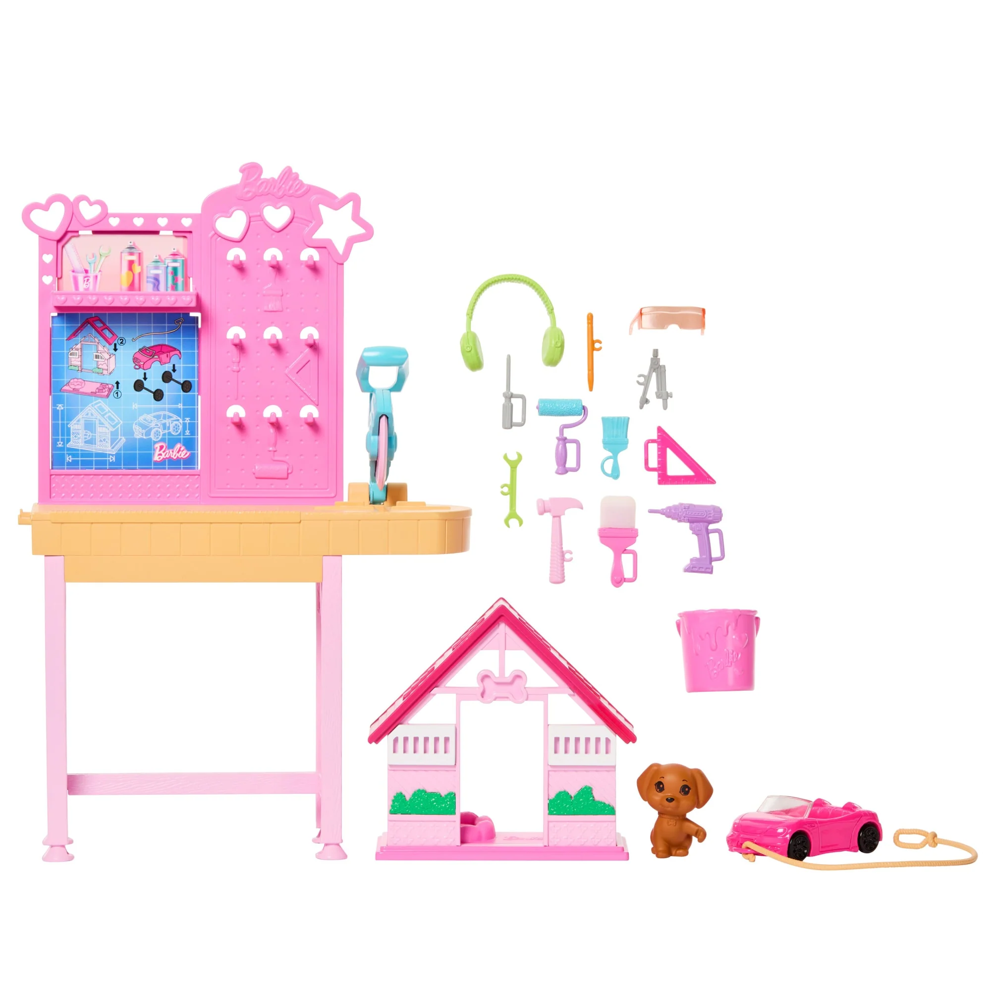 Barbie World Build-A-Doghouse Playset With Workbench, Buildable Doghouse & 15+ Accessories