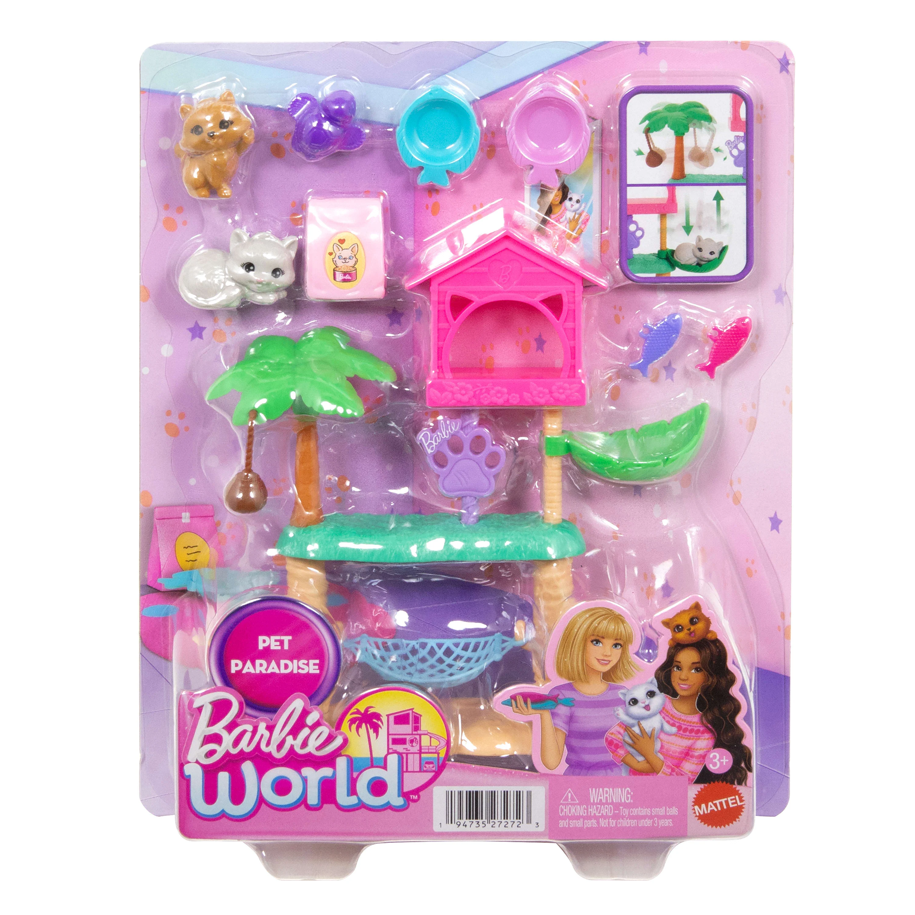 Barbie World Pet Paradise Kitty Playset With 9 Pieces Including 2 Cats, Food Accessories, & Toys - Image 6
