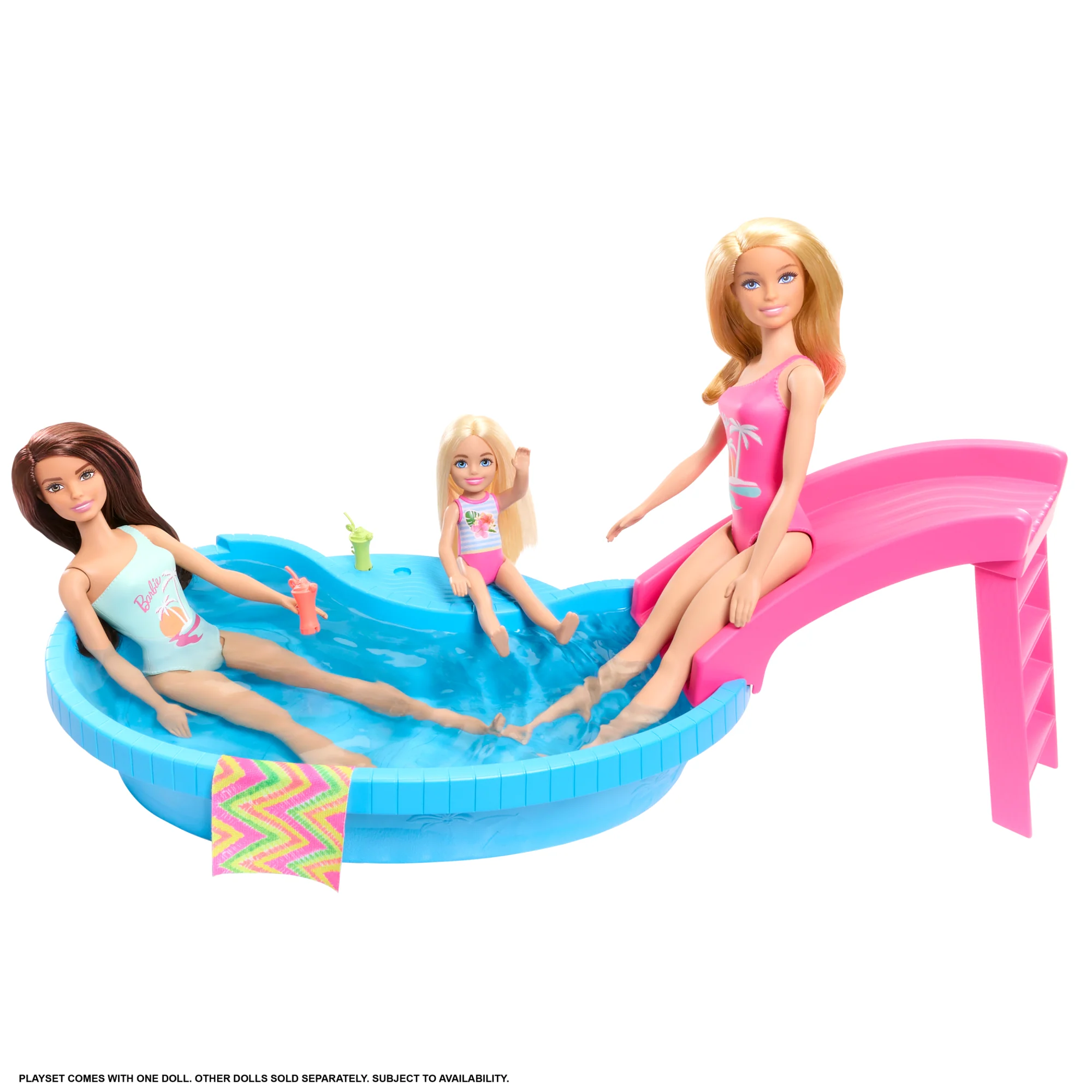 Barbie Coffret de Jeu et Poupée, Blonde, Piscine, Serviette, Boissons - Image 3