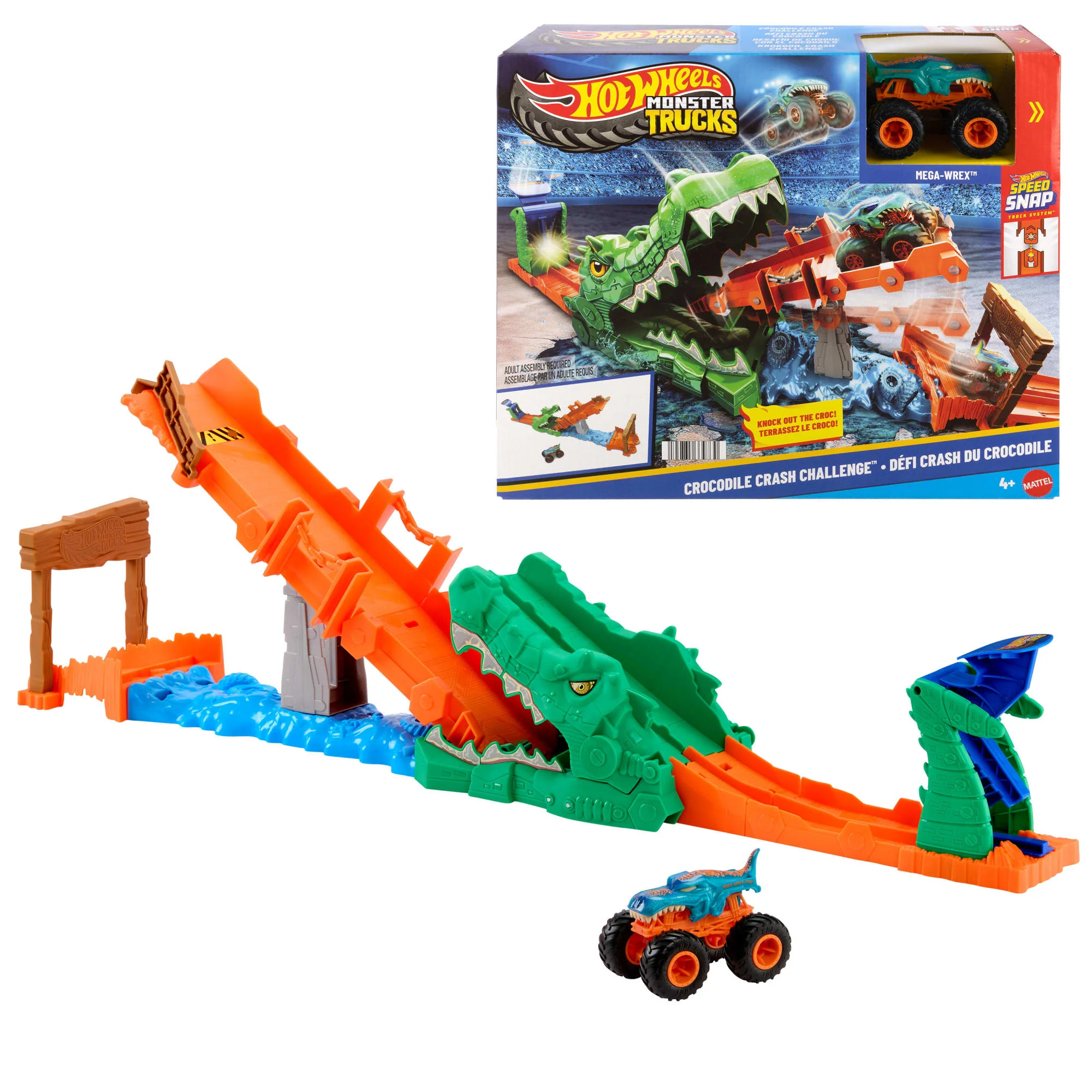 Coffret de Jeu Défi Attaque du Crocodile Monster Trucks Hot Wheels et Véhicule Mega-Wrex à L’Échelle 1:64