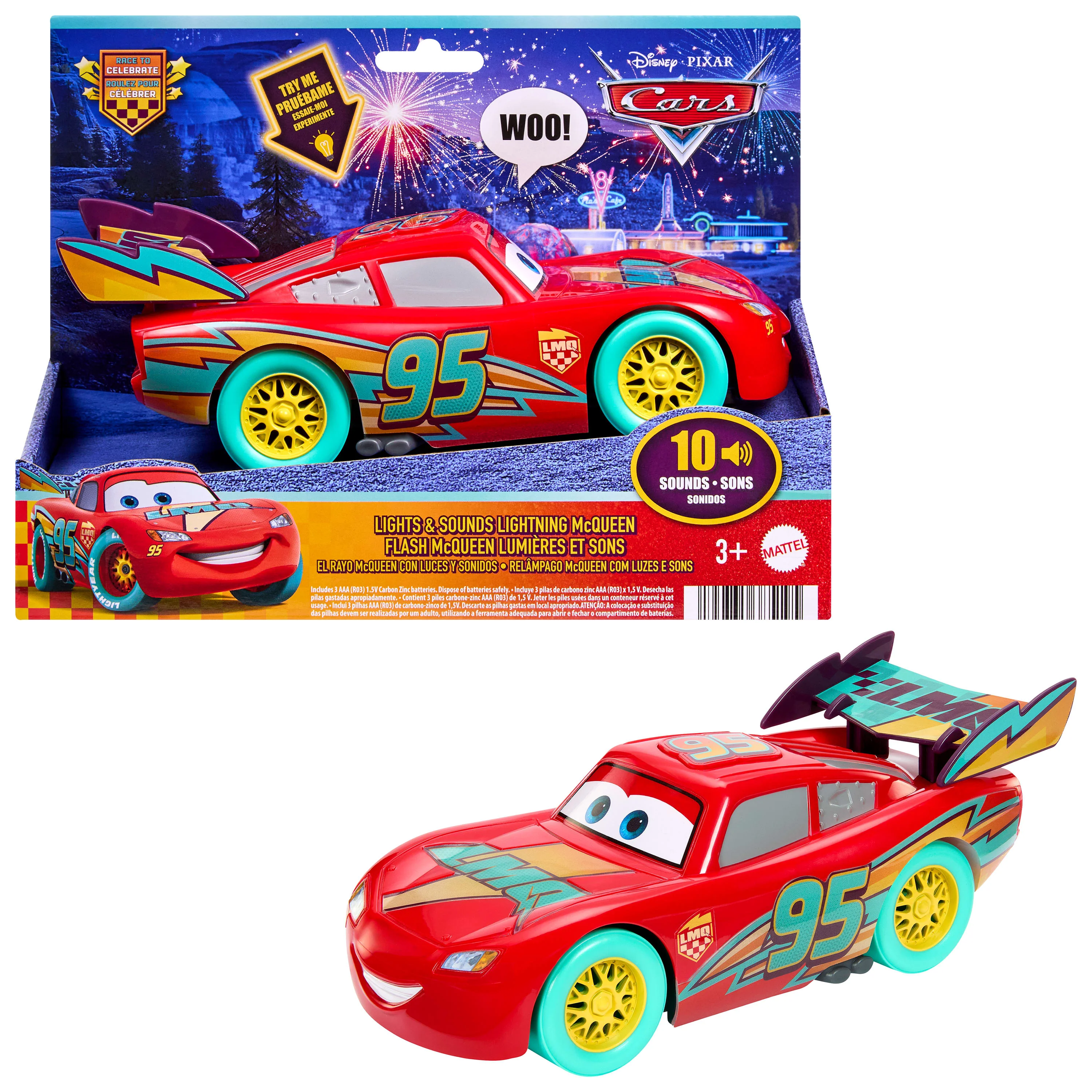 Disney And Pixar Cars Race To Celebrate Lights & Sounds Lightning Mcqueen, Large-Scale Toy Vehicle