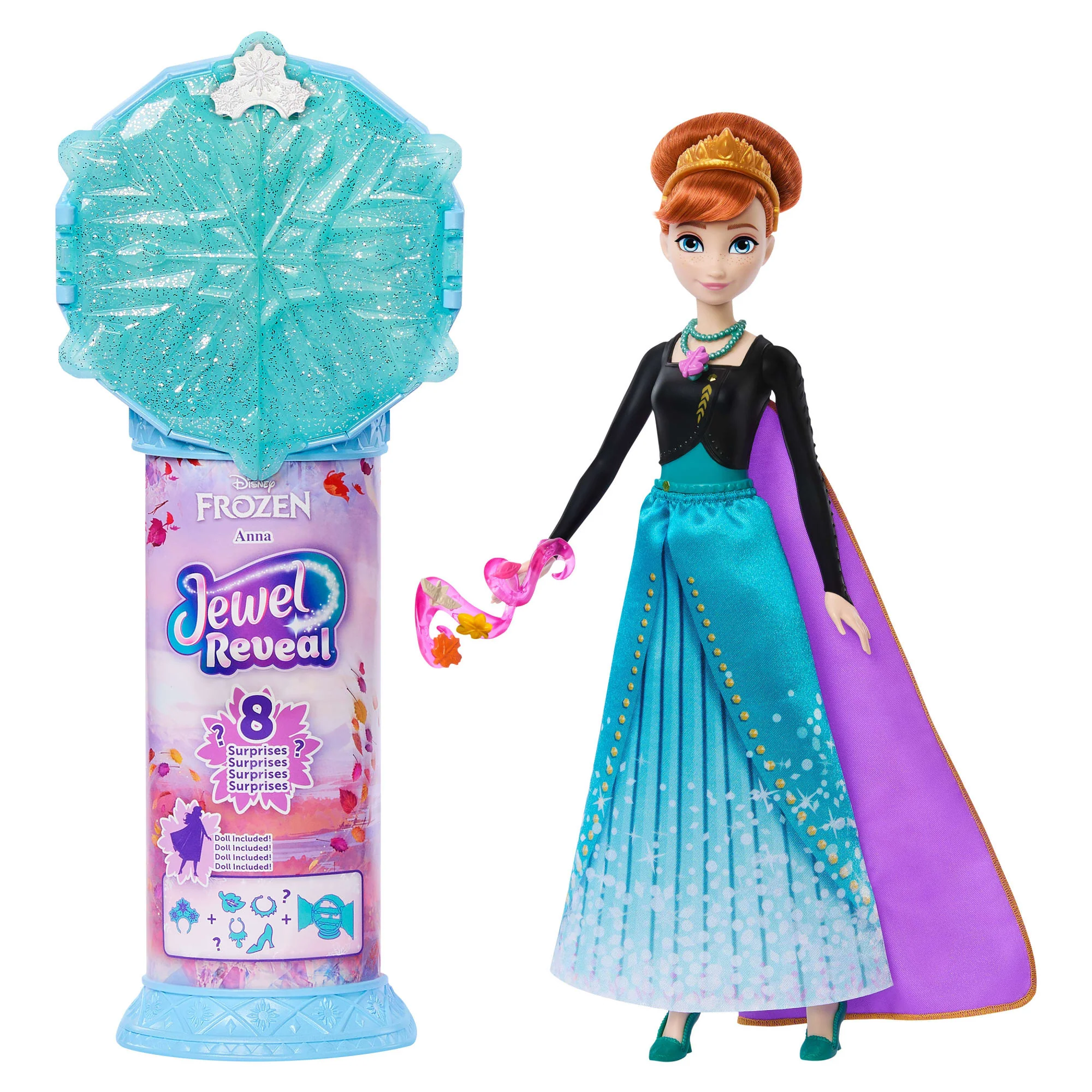 Disney Frozen Jewel Reveal Anna Fashion Doll W/ 8 Surprises Including Gem Box & 10 Accessories