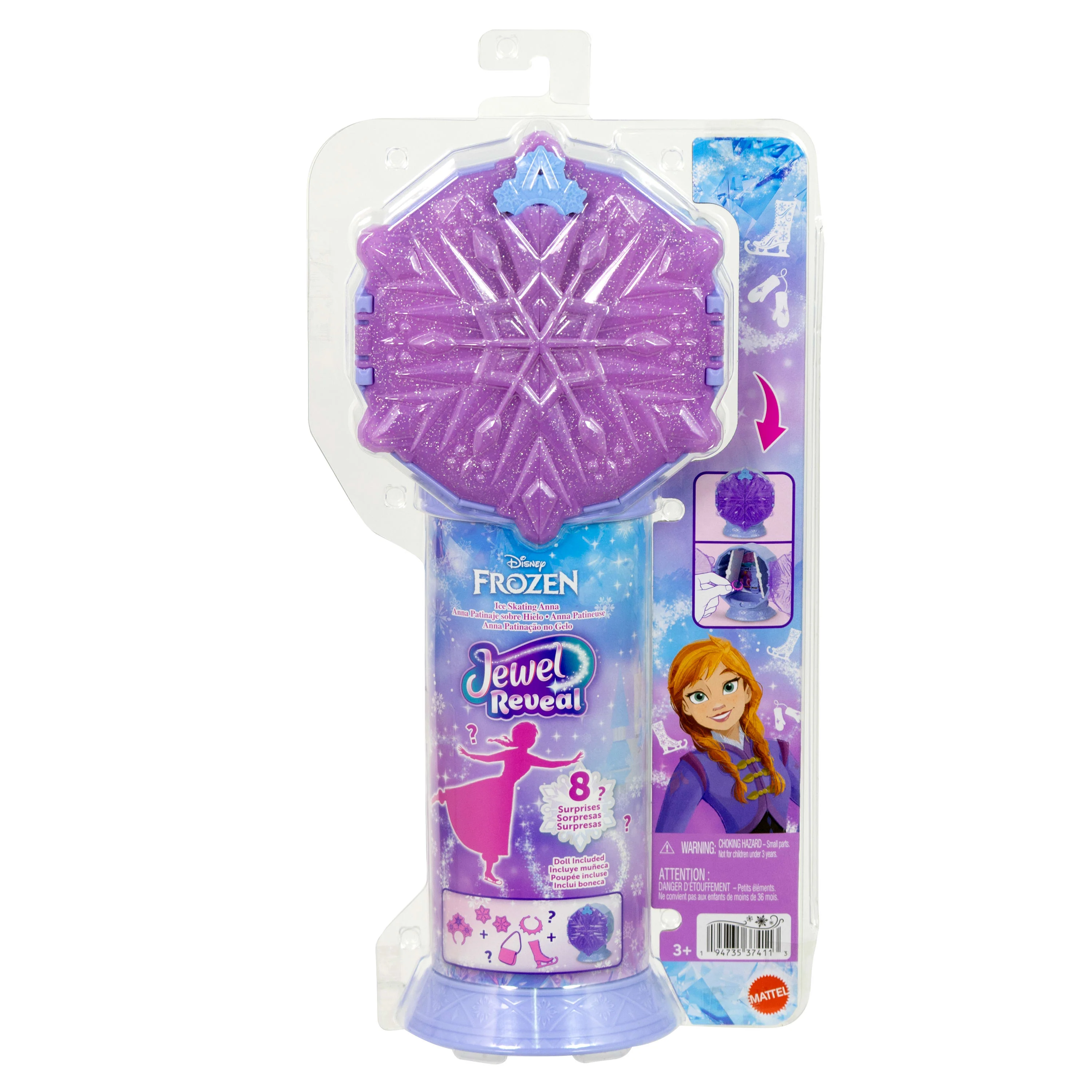 Disney Frozen Jewel Reveal Ice Skating Anna Fashion Doll With 8 Surprises Including Gem Box & Accy - Image 6