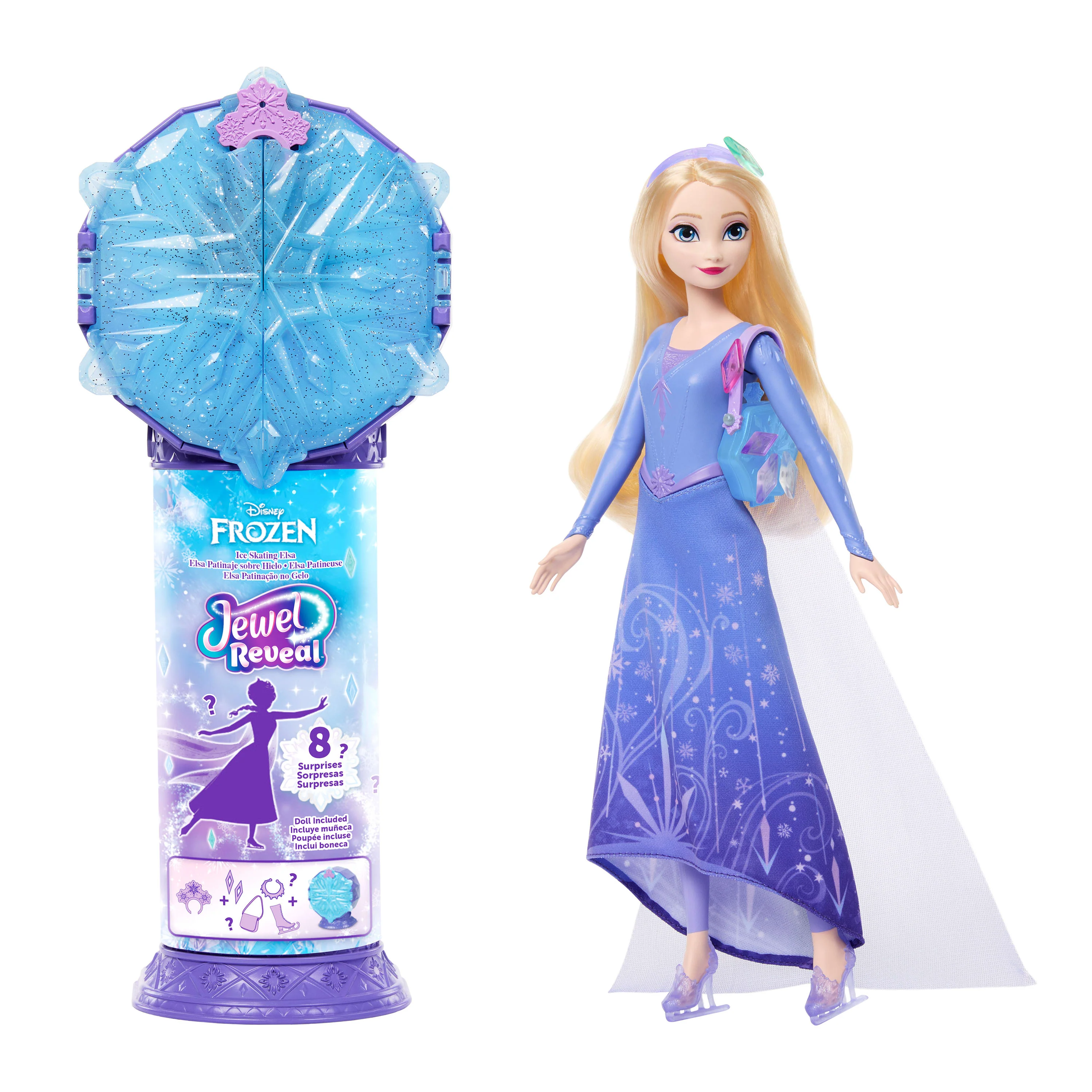 Disney Frozen Jewel Reveal Ice Skating Elsa Fashion Doll With 8 Surprises Including Gem Box & Accy