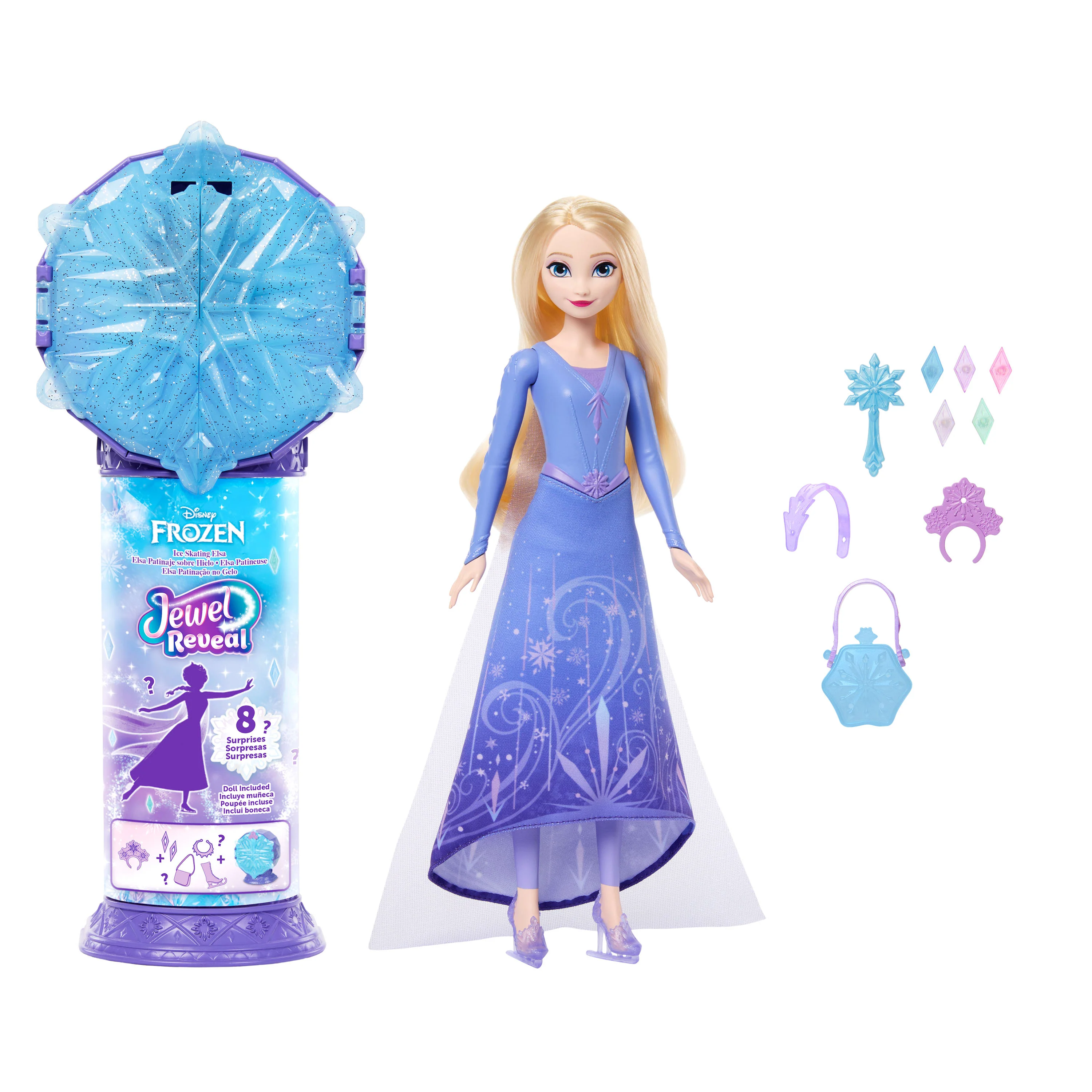 Disney Frozen Jewel Reveal Ice Skating Elsa Fashion Doll With 8 Surprises Including Gem Box & Accy - Image 5