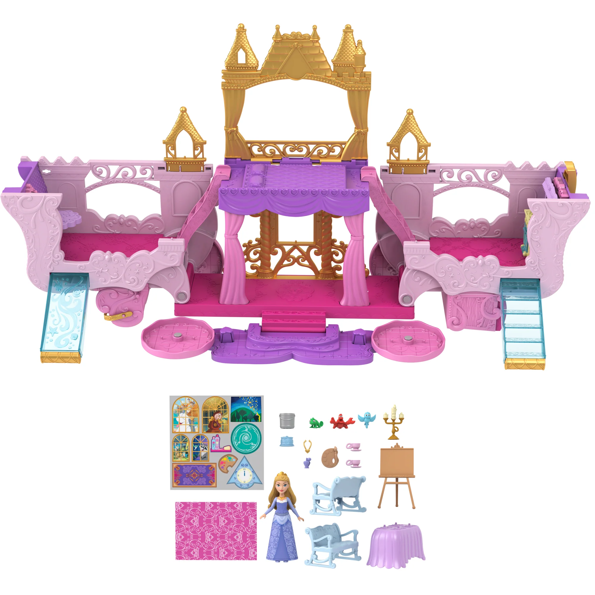 Disney Princess Carriage To Castle Transforming Playset With Aurora Small Doll, 4 Figures & 3 Levels - Image 5