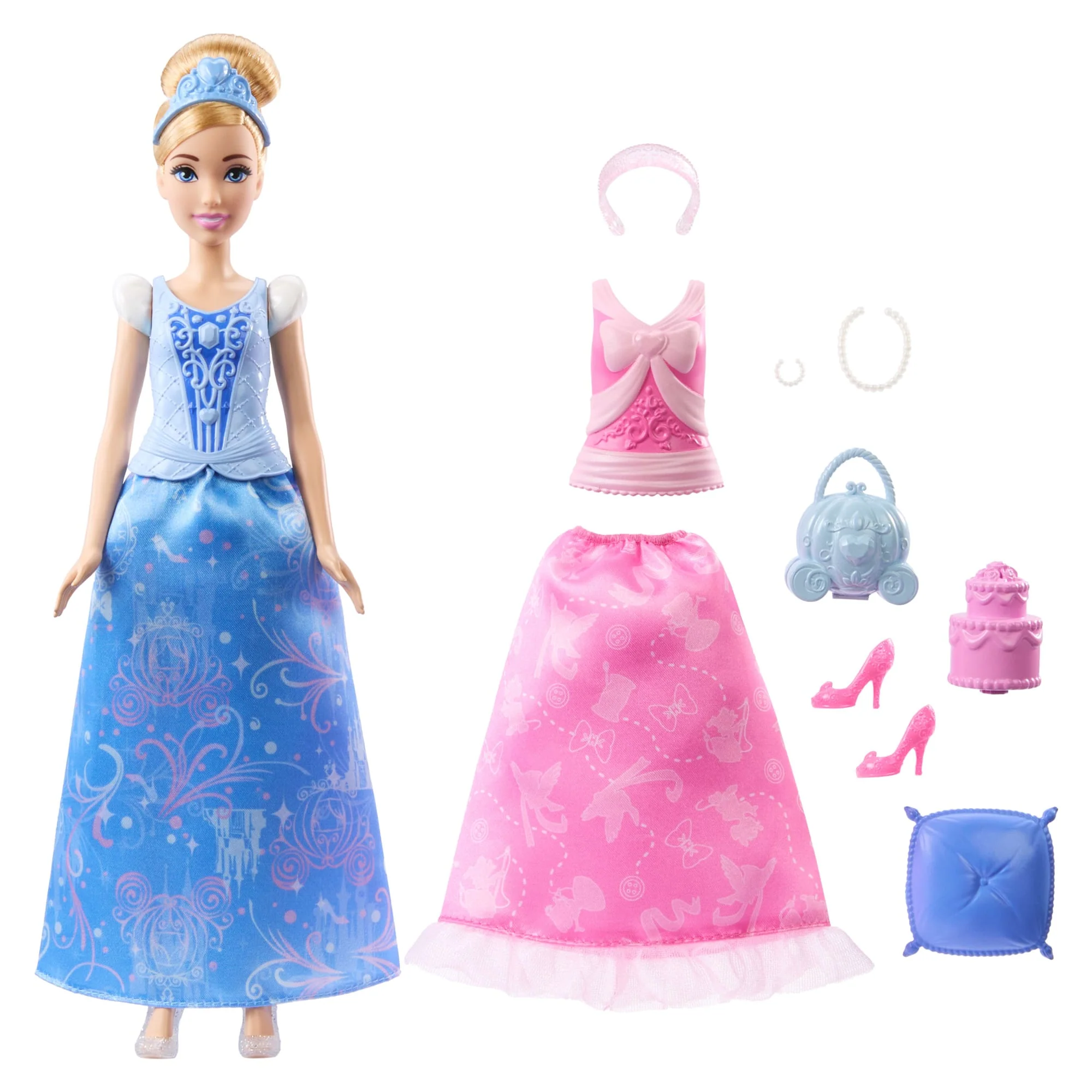 Disney Princess 2-In-1 Stories Cinderella Fashion Doll With 2 Snap-On Bodices, 2 Skirts & 9 Accessories - Image 6