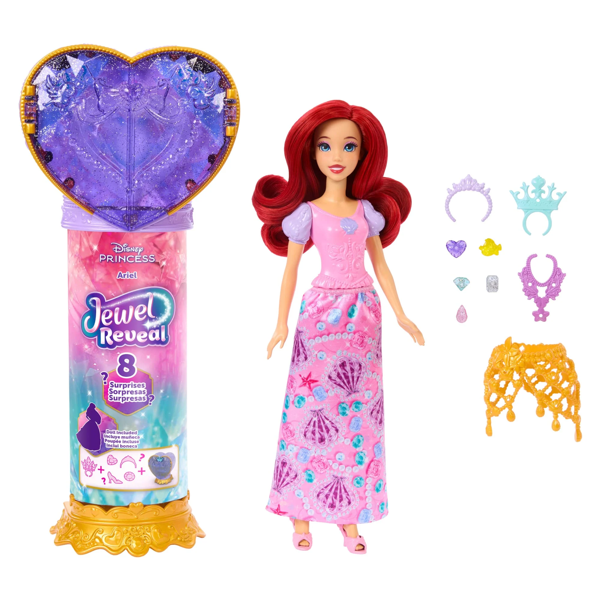 Disney Princess Jewel Reveal Ariel Fashion Doll W/ 8 Surprises including Gem Box & 10 Accessories - Image 5